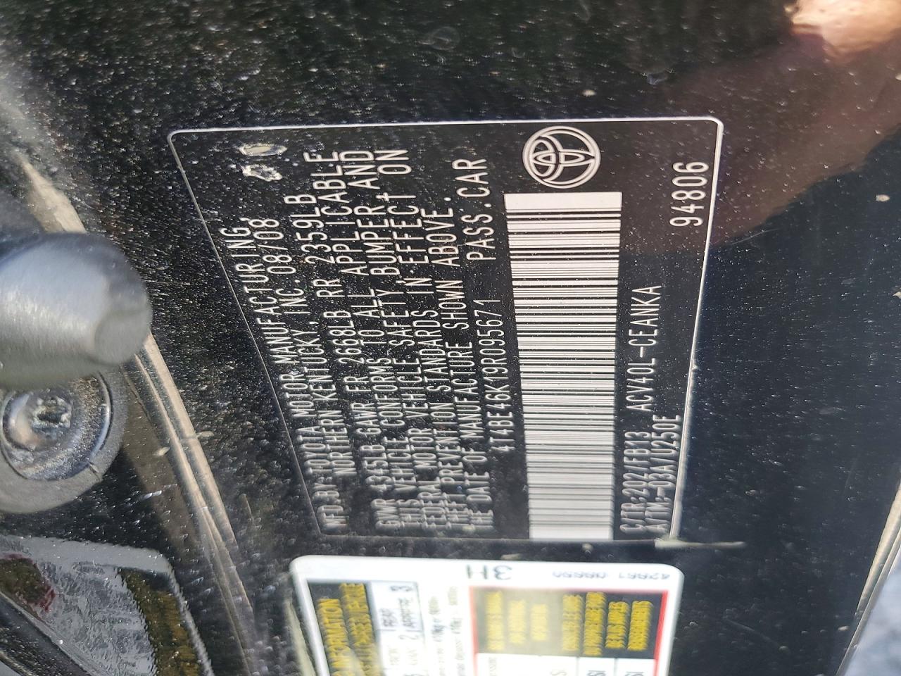 2009 Toyota Camry Base Black vin: 4T4BE46K19R095671