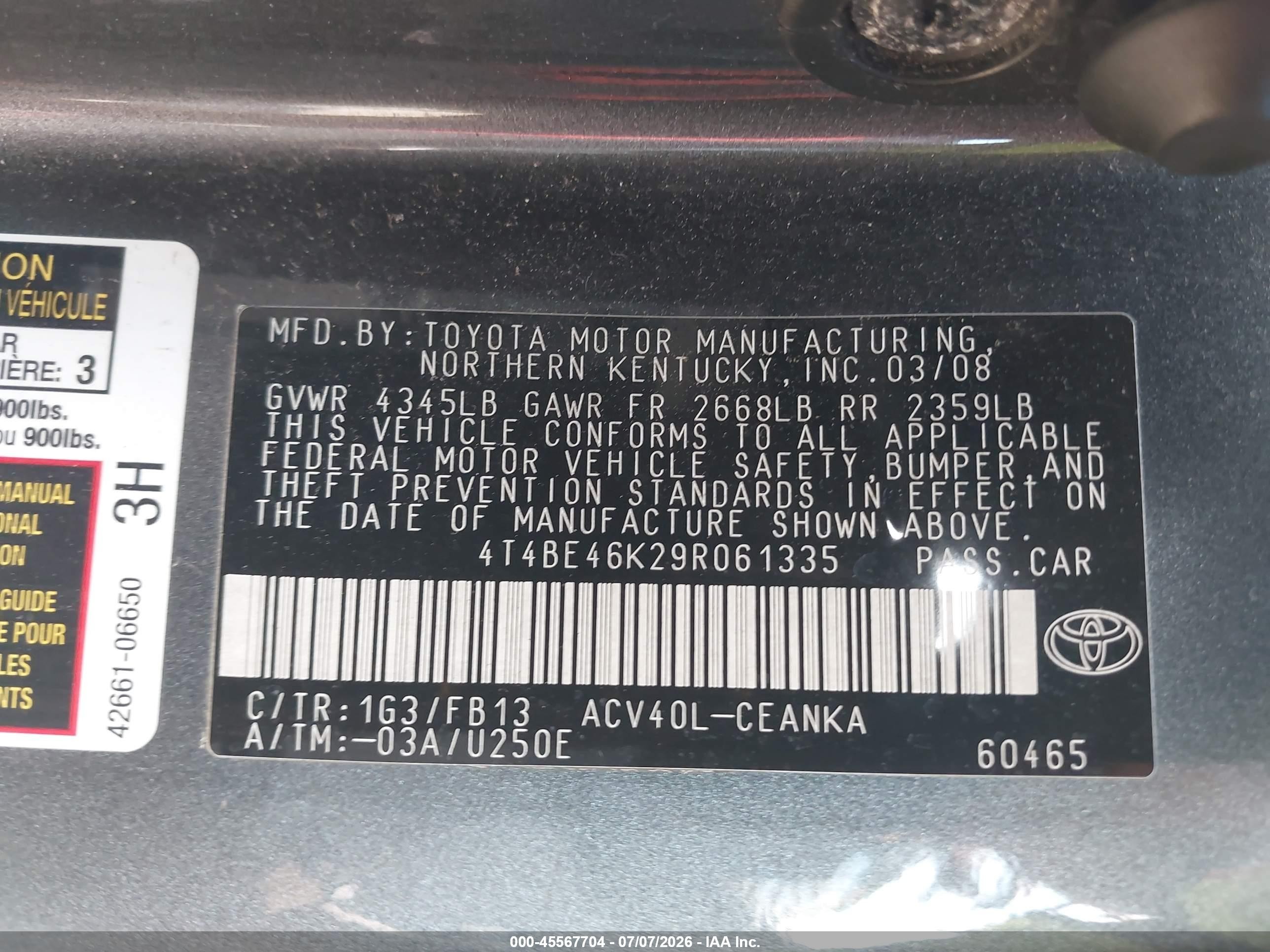 2009 Toyota Camry Le Gray vin: 4T4BE46K29R061335