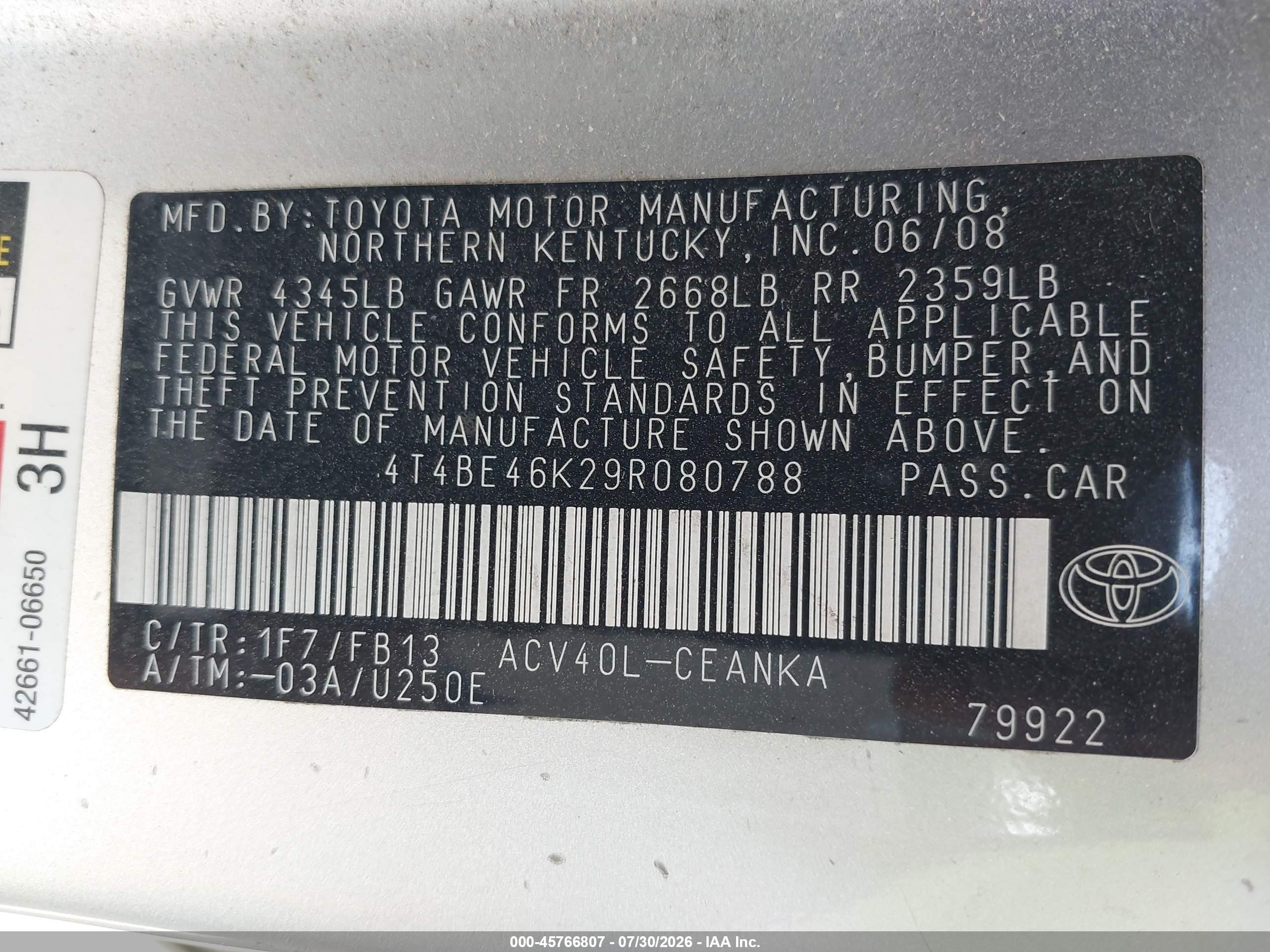 2009 Toyota Camry Le Silver vin: 4T4BE46K29R080788