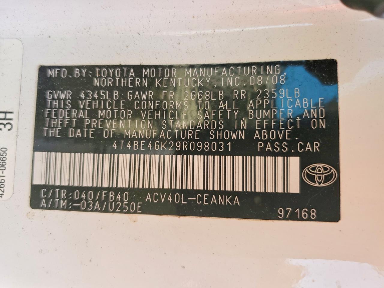 2009 Toyota Camry Le White vin: 4T4BE46K29R098031