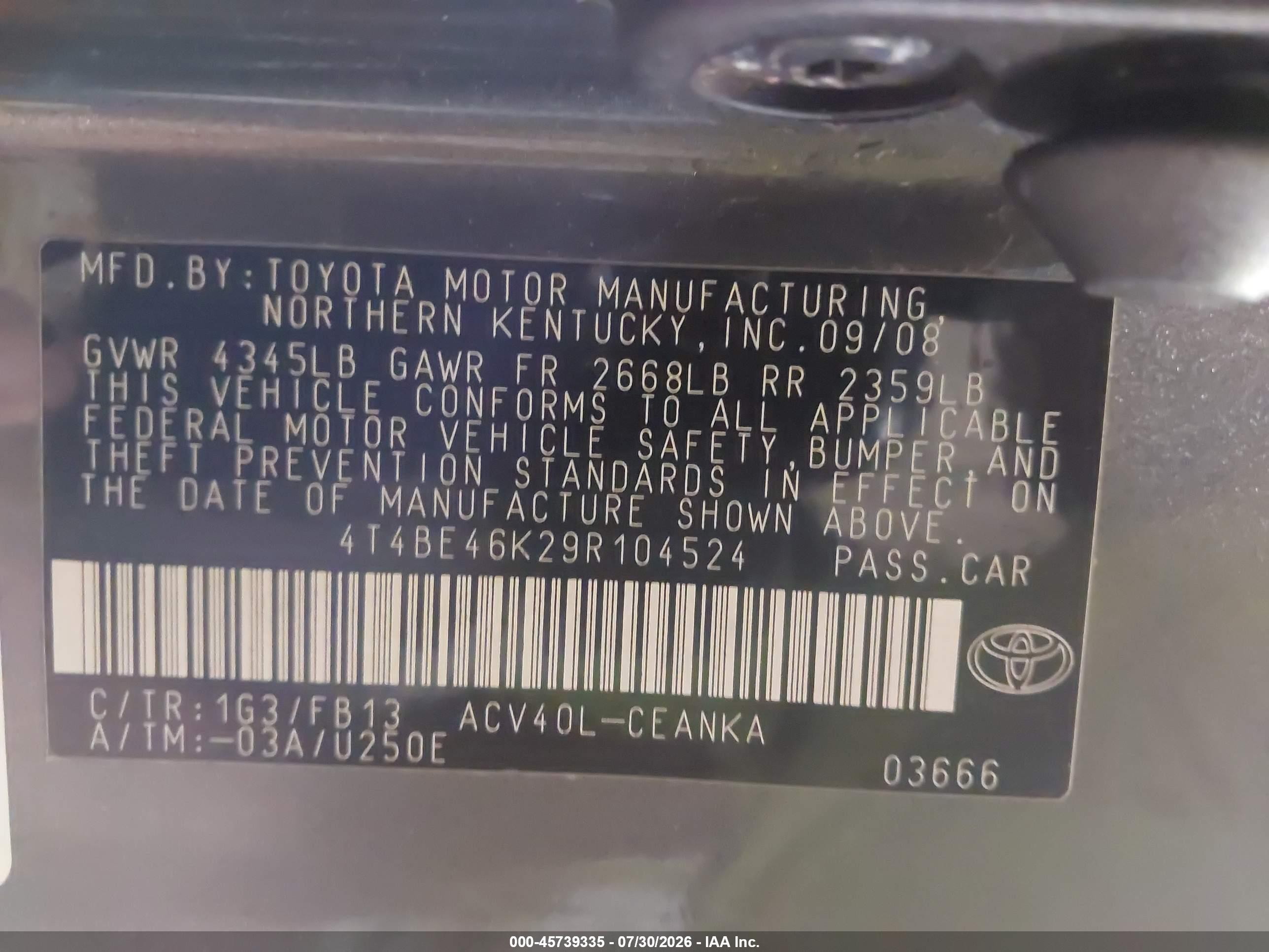 2009 Toyota Camry Le Серый vin: 4T4BE46K29R104524