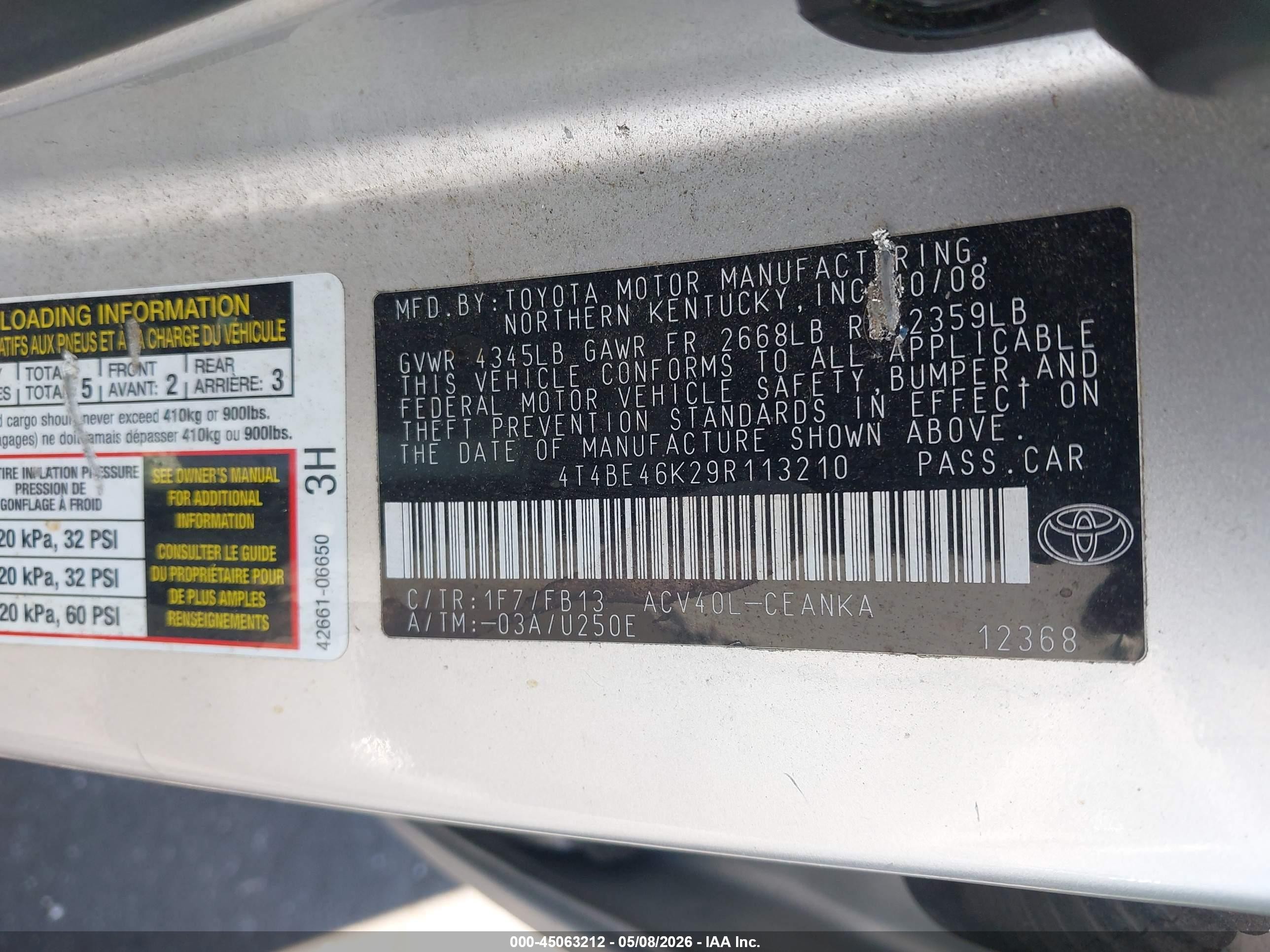 2009 Toyota Camry   Silver vin: 4T4BE46K29R113210