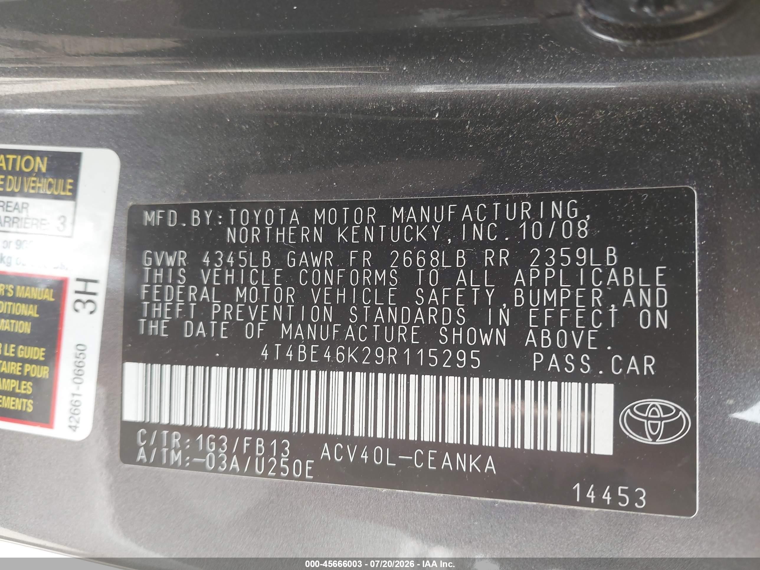 2009 Toyota Camry Le Gray vin: 4T4BE46K29R115295