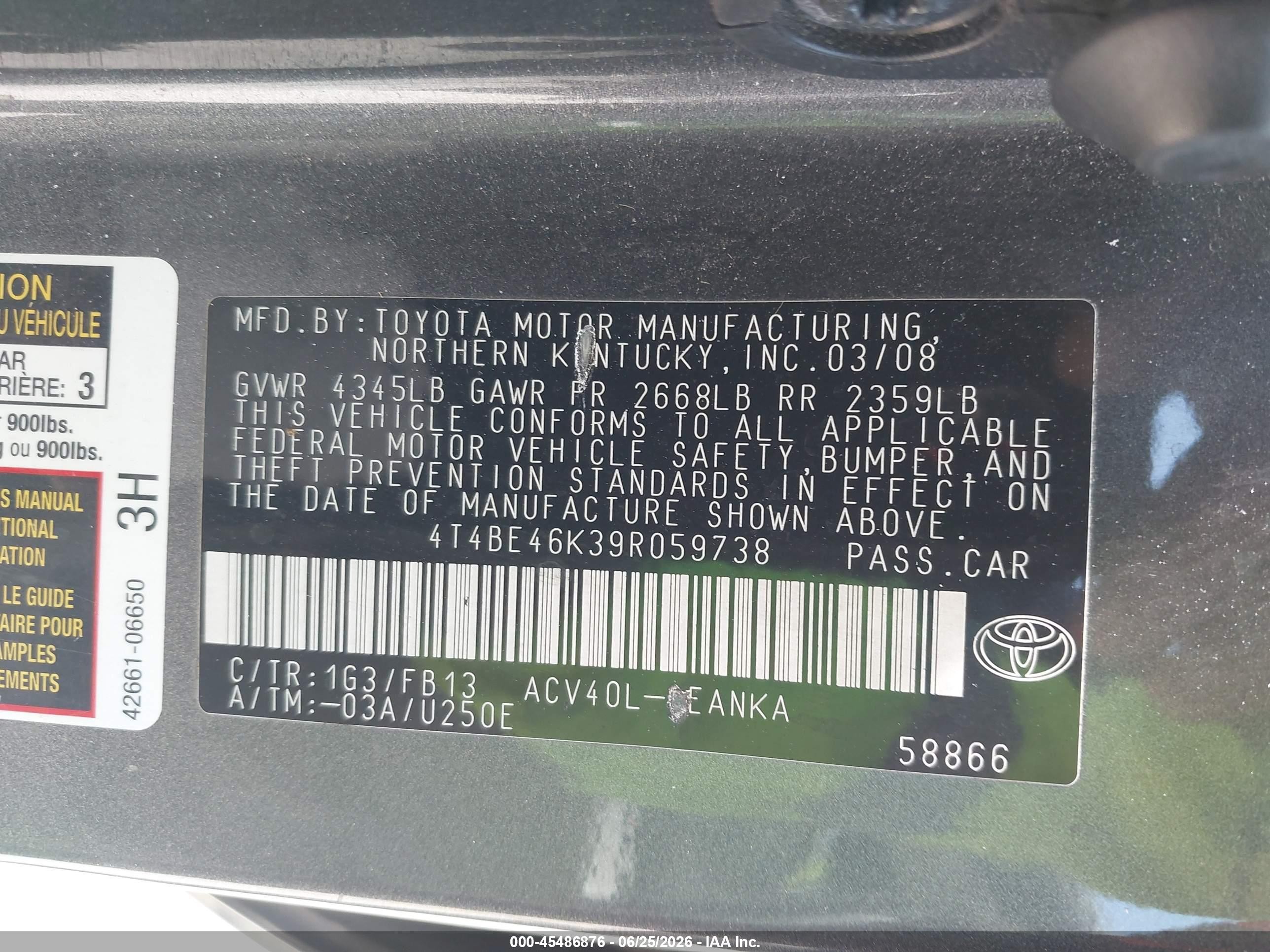 2009 Toyota Camry Le Gray vin: 4T4BE46K39R059738