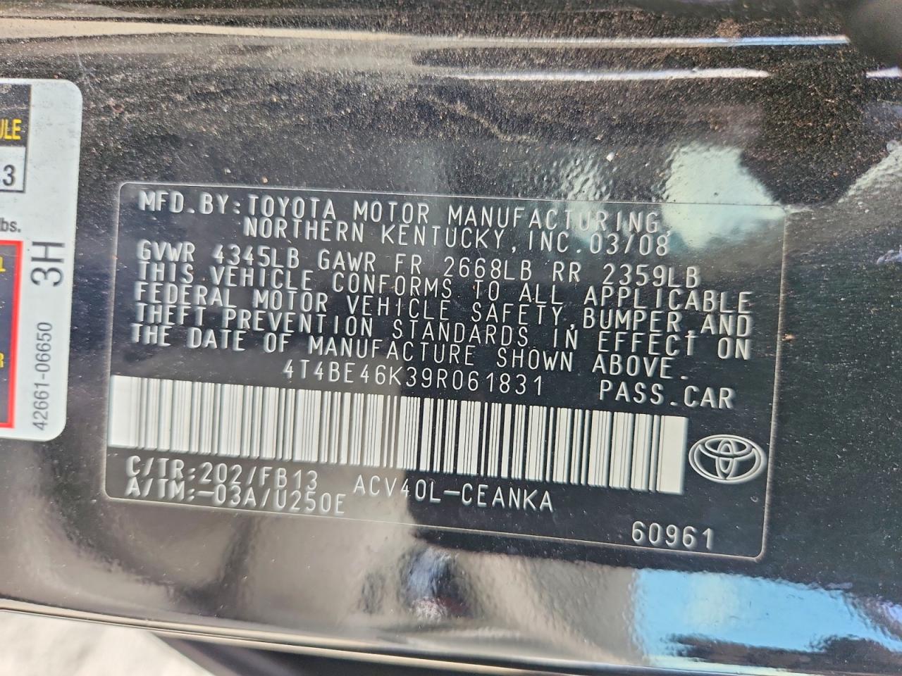 2009 Toyota Camry Le Black vin: 4T4BE46K39R061831