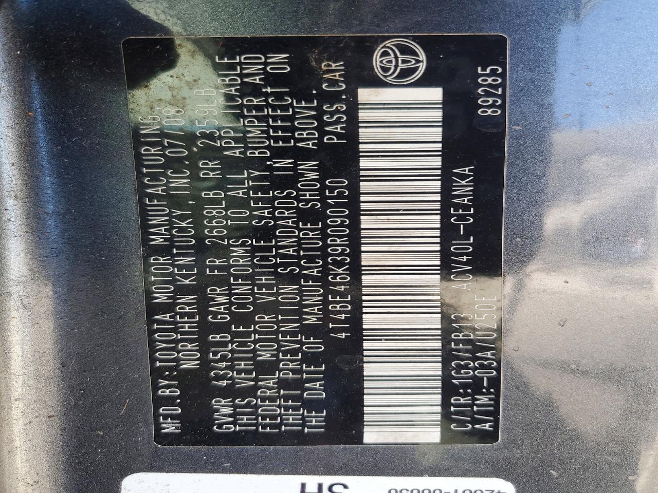 2009 Toyota Camry Le Gray vin: 4T4BE46K39R090150