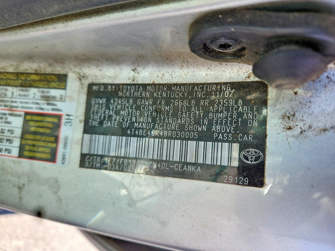 2008 Toyota Camry Le Серебряный vin: 4T4BE46K48R030005