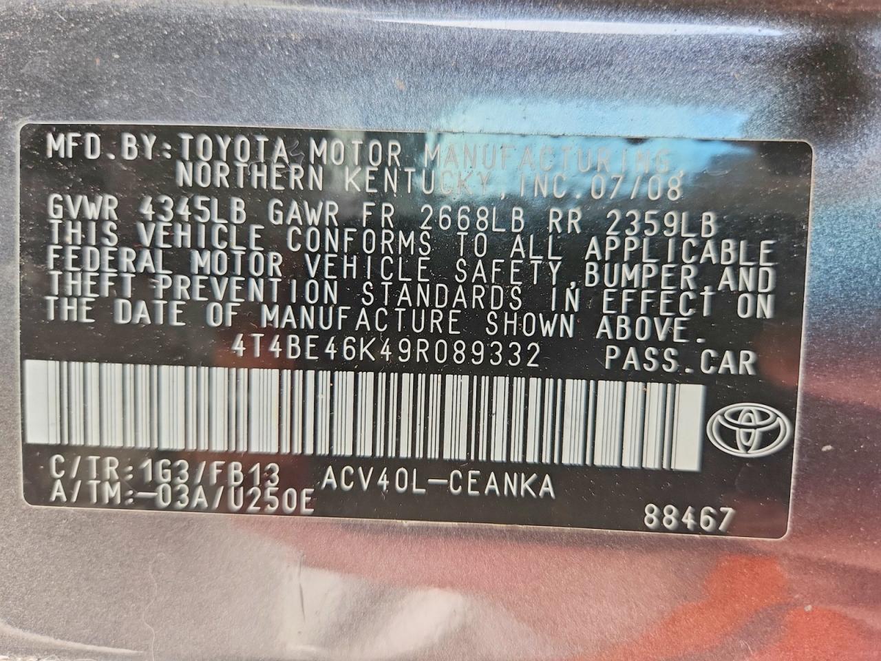 2009 Toyota Camry Le Gray vin: 4T4BE46K49R089332