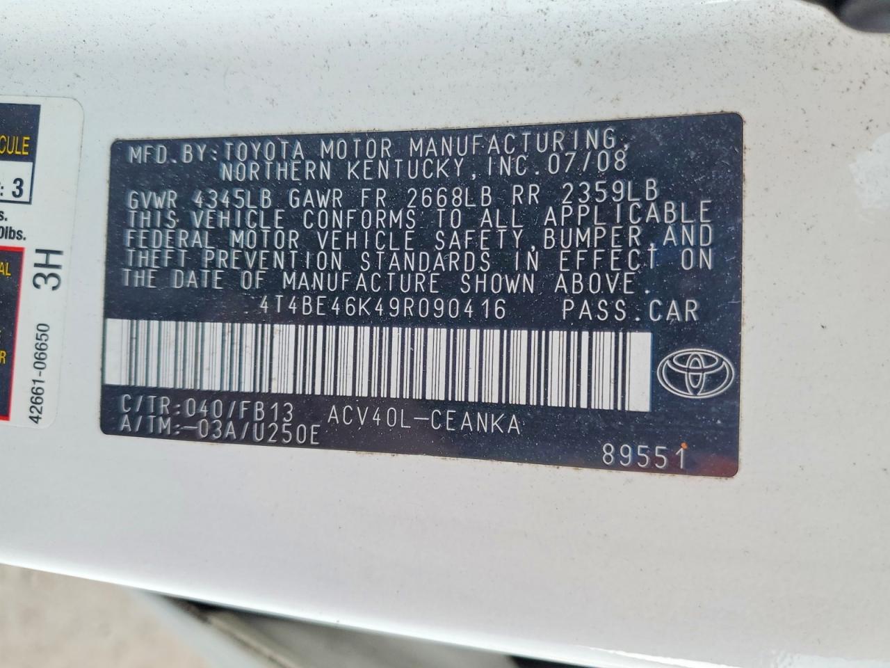 2009 Toyota Camry Le White vin: 4T4BE46K49R090416