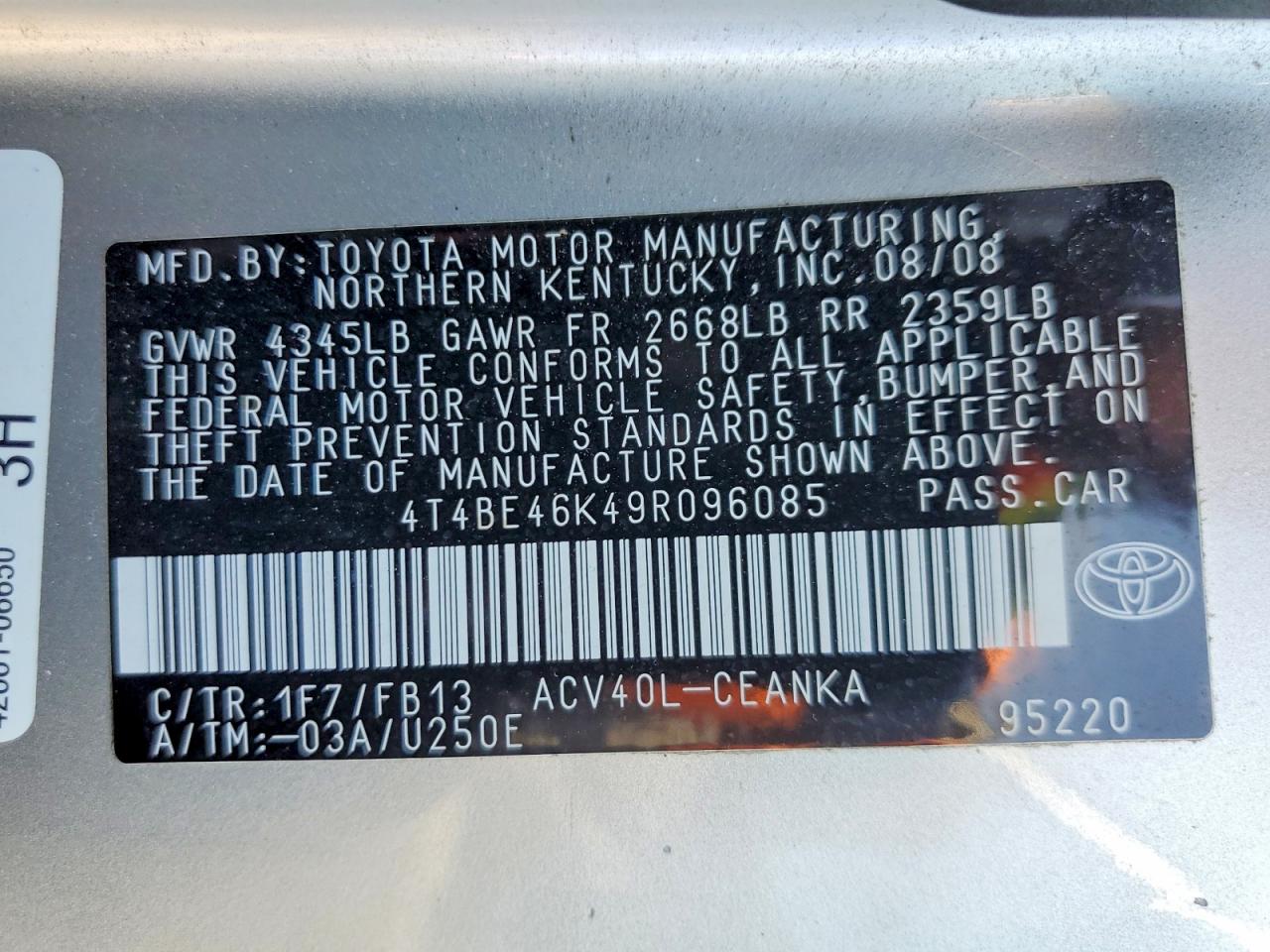 2009 Toyota Camry Le Silver vin: 4T4BE46K49R096085