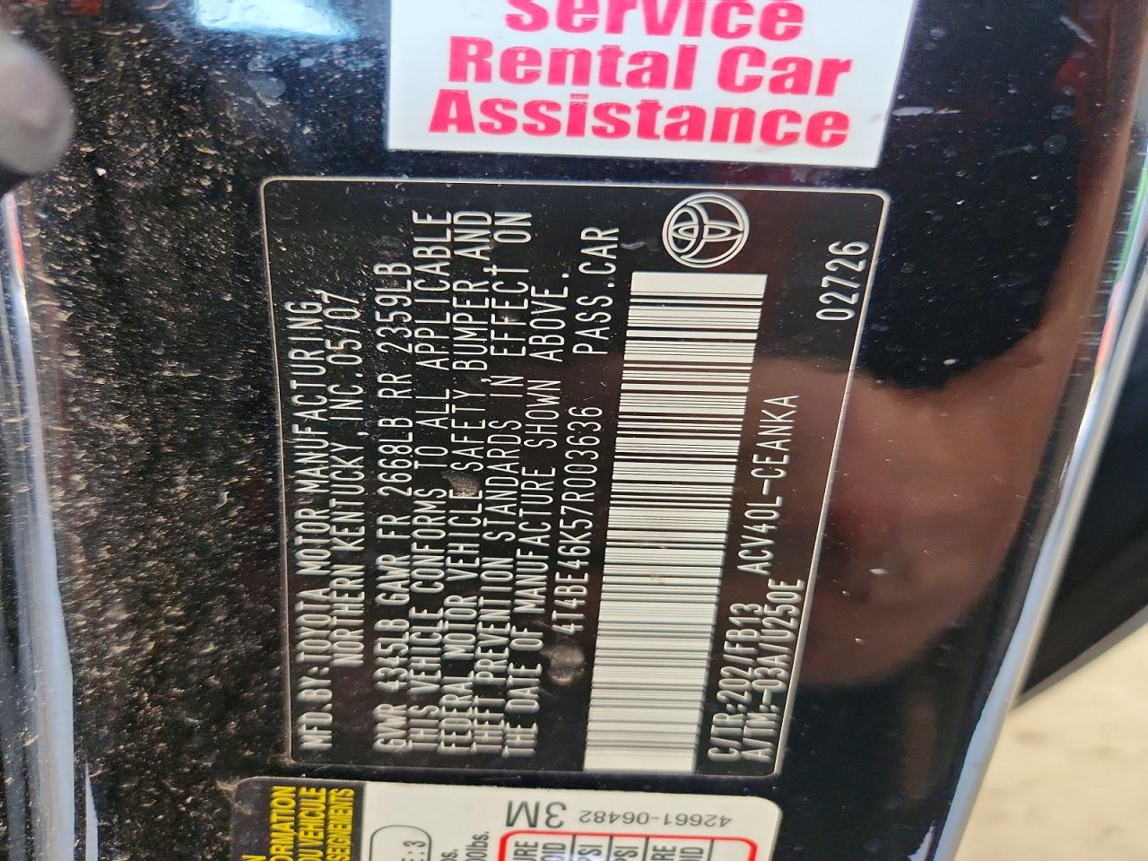 2007 Toyota Camry Le Black vin: 4T4BE46K57R003636