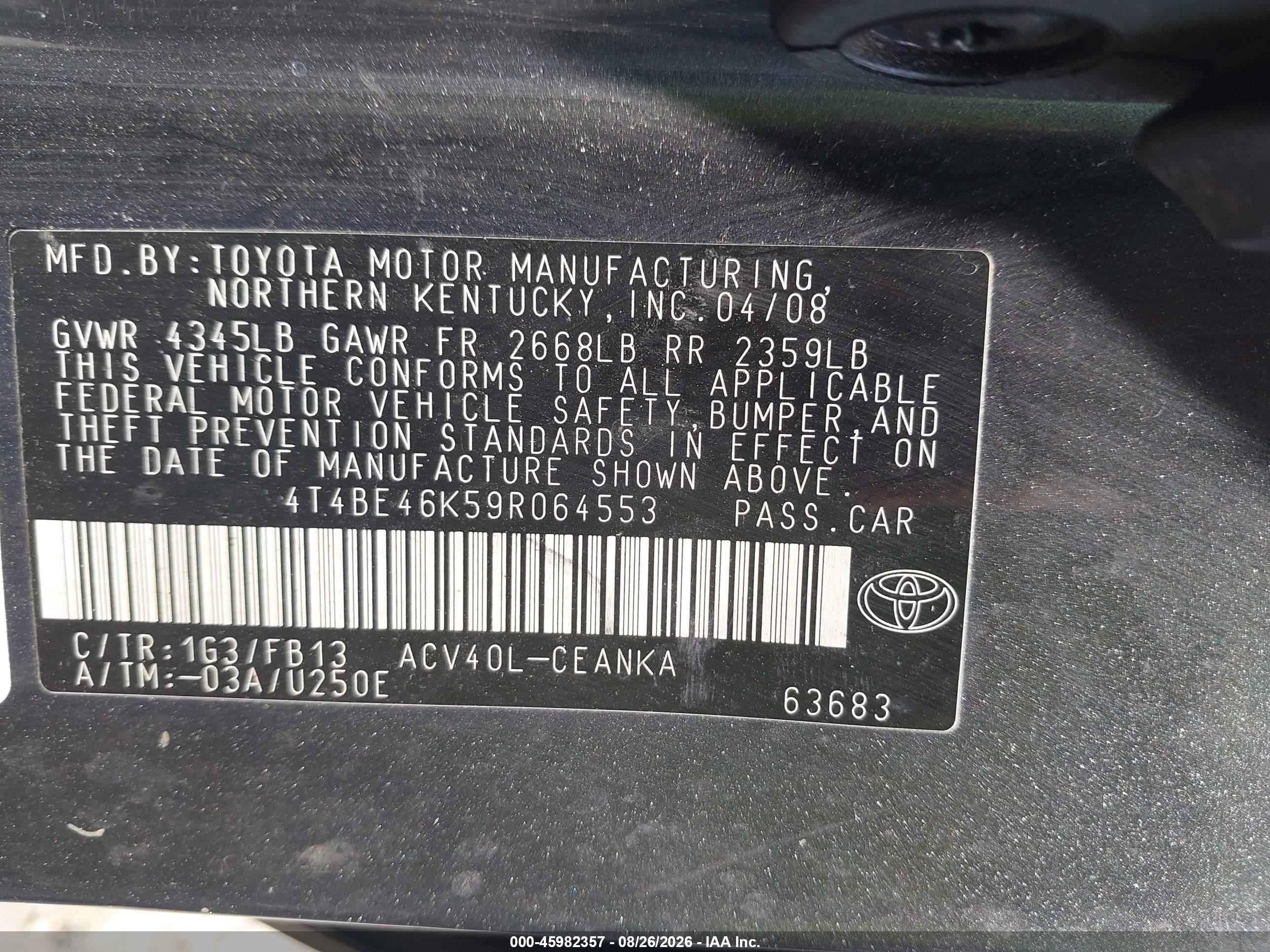 2009 Toyota Camry Le Серый vin: 4T4BE46K59R064553