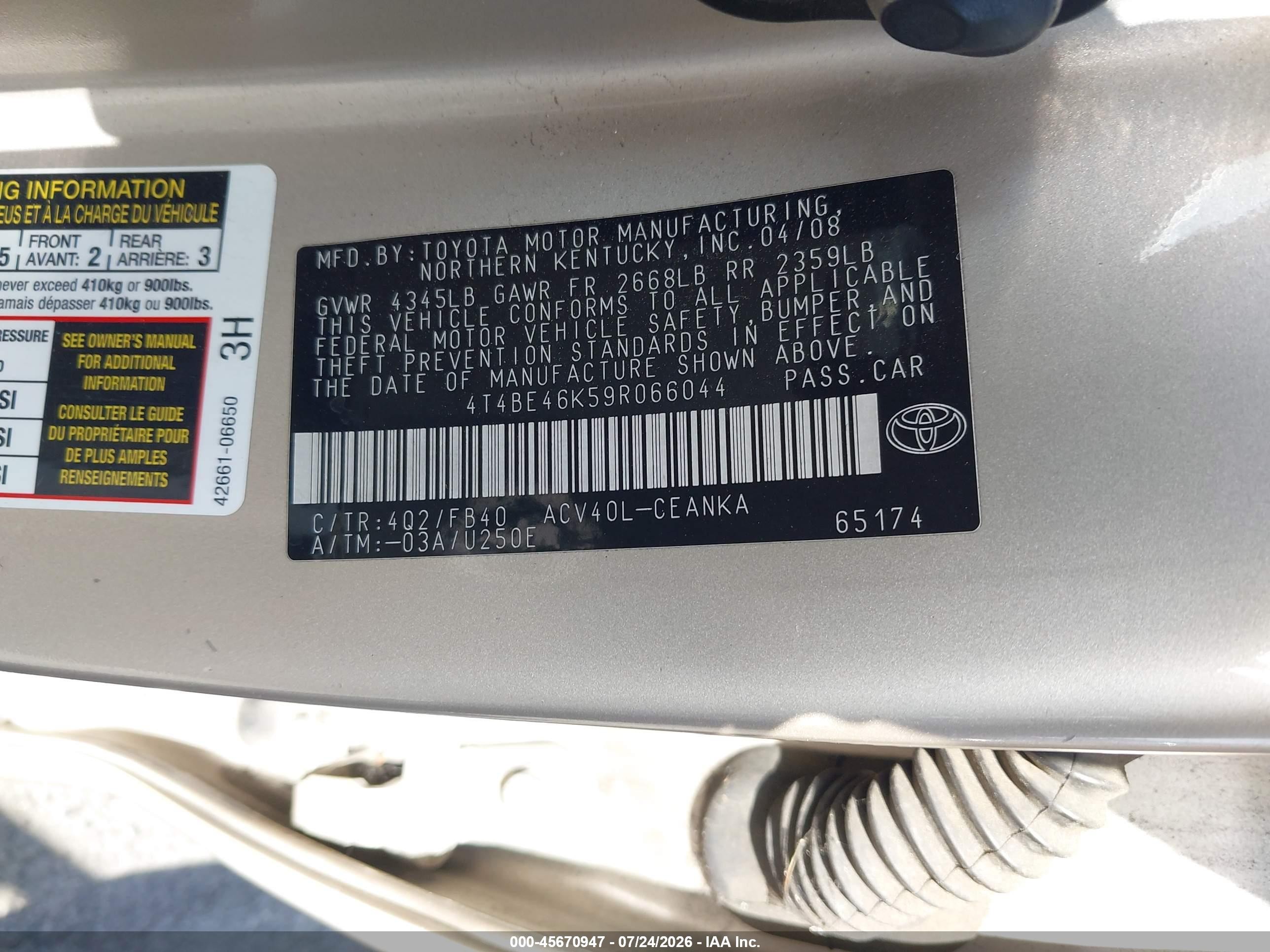 2009 Toyota Camry Le Tan vin: 4T4BE46K59R066044