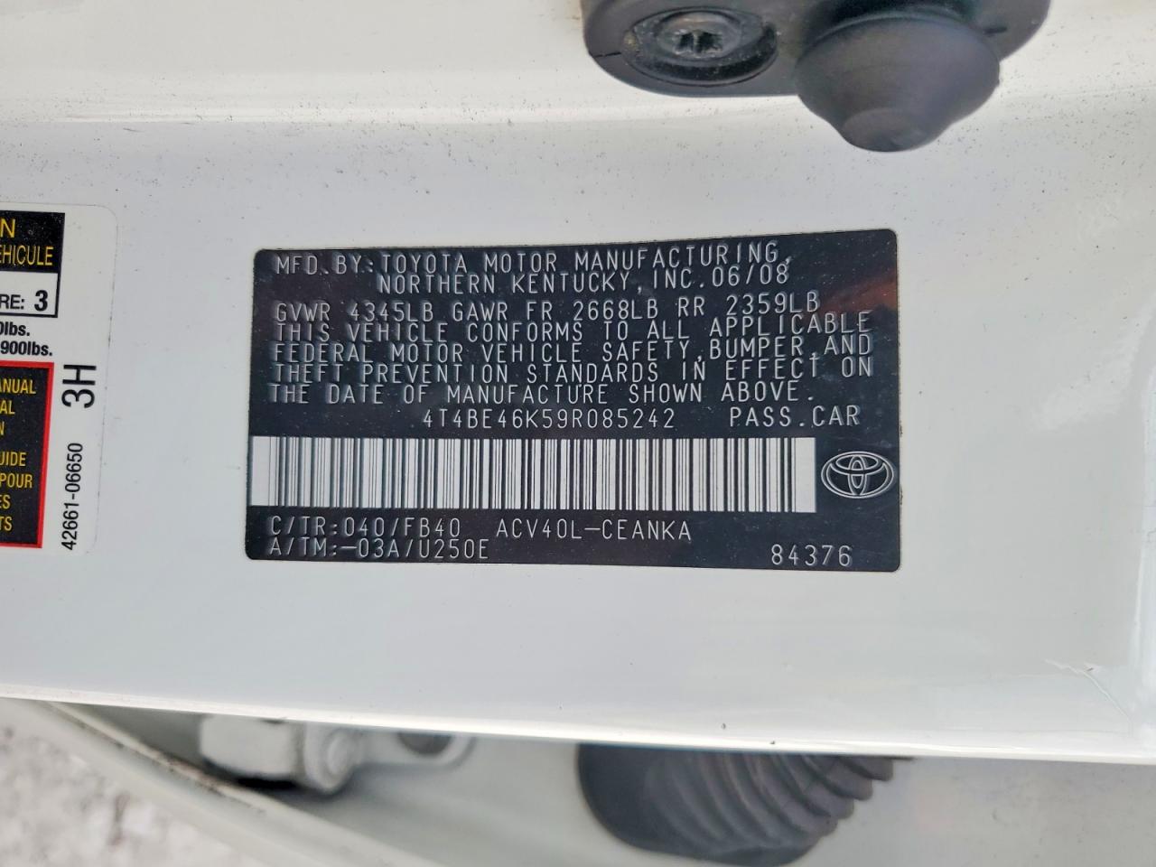 2009 Toyota Camry Le White vin: 4T4BE46K59R085242