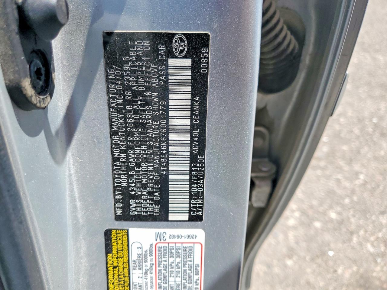 2007 Toyota Camry Le Silver vin: 4T4BE46K67R001779