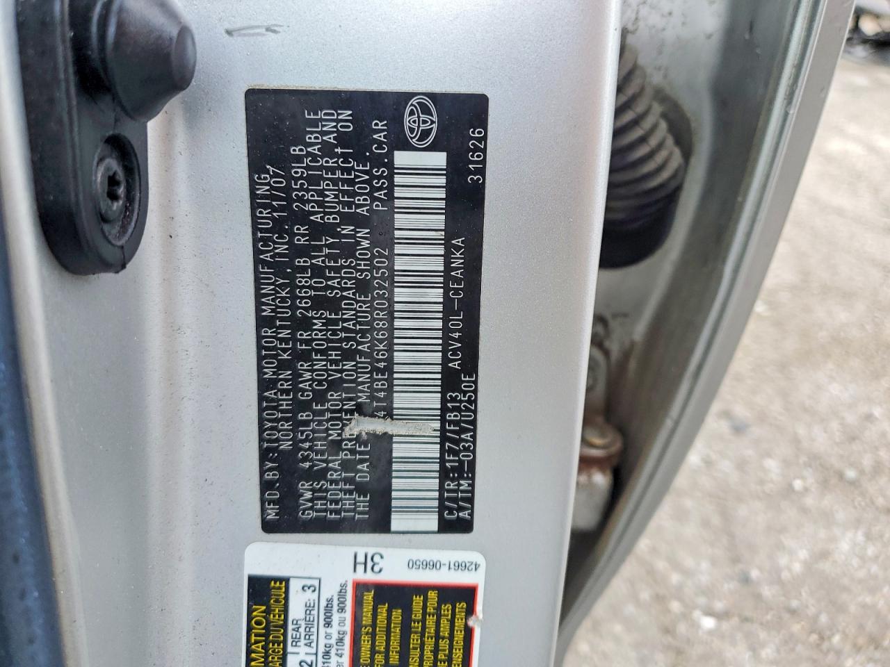 2008 Toyota Camry Le Серебряный vin: 4T4BE46K68R032502