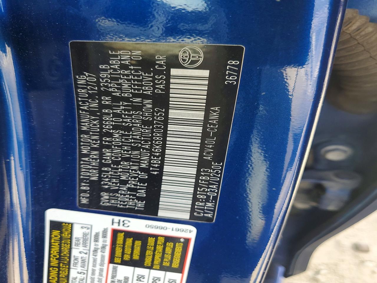 2008 Toyota Camry Le Blue vin: 4T4BE46K68R037652