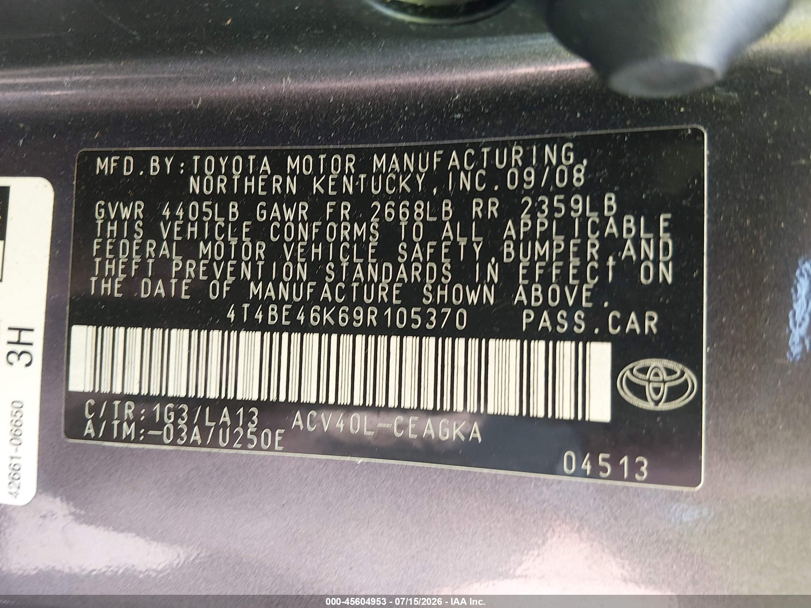 2009 Toyota Camry Xle Gray vin: 4T4BE46K69R105370