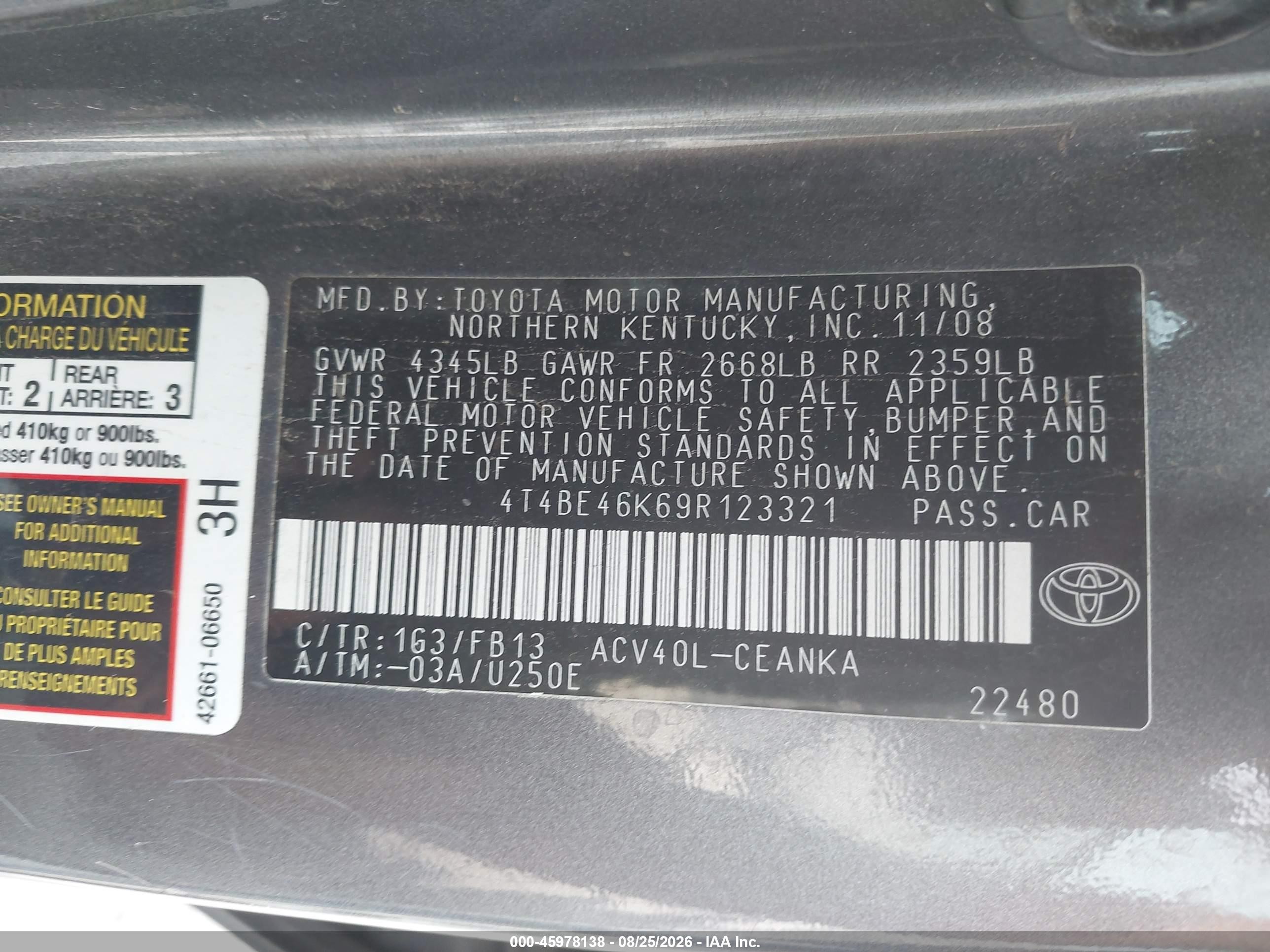 2009 Toyota Camry Le Gray vin: 4T4BE46K69R123321