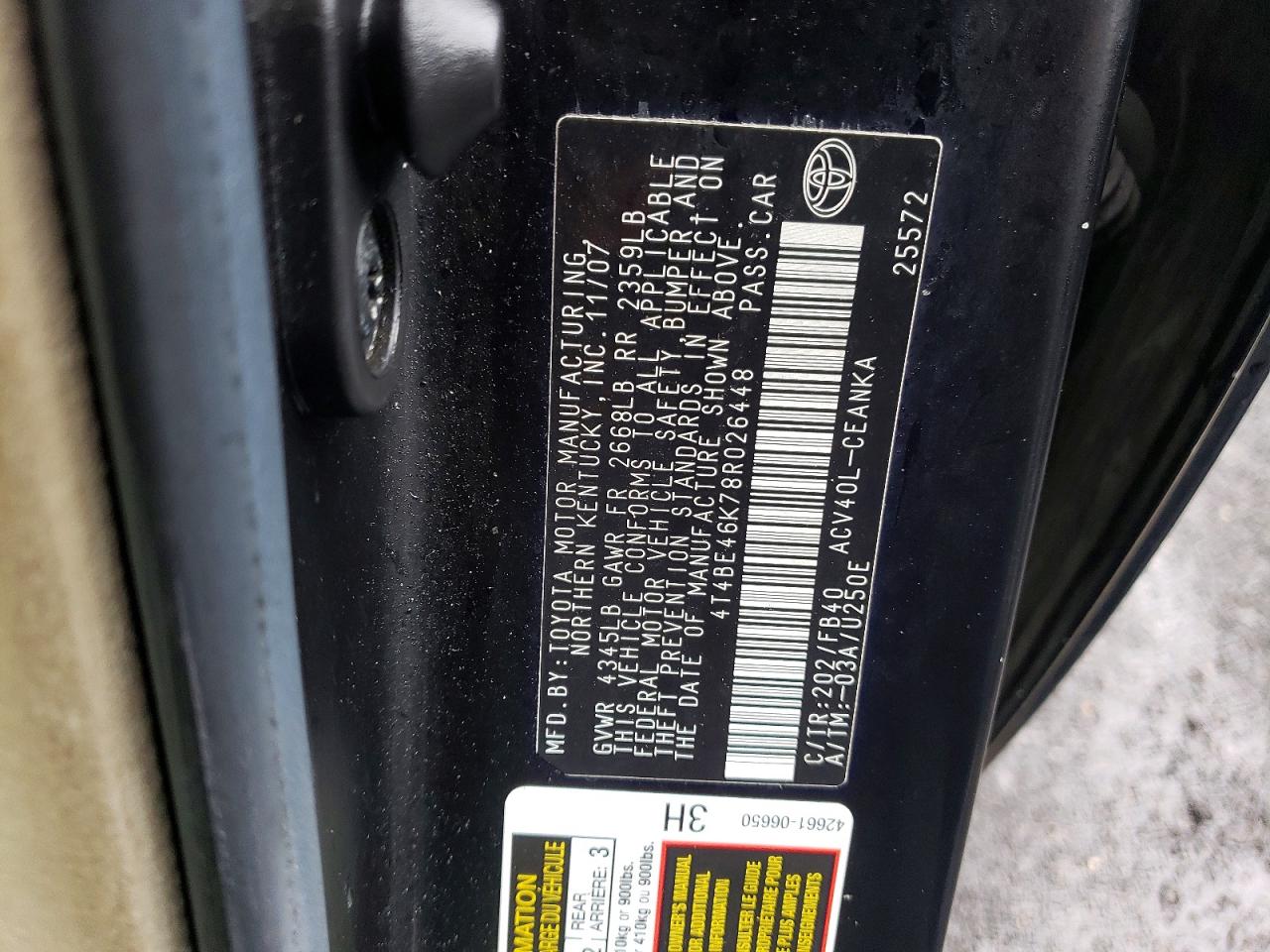2008 Toyota Camry Le Black vin: 4T4BE46K78R026448