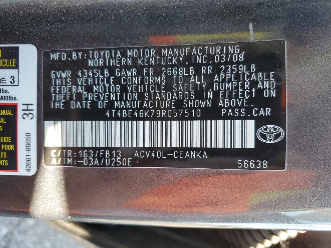 2009 Toyota Camry Base Gray vin: 4T4BE46K79R057510