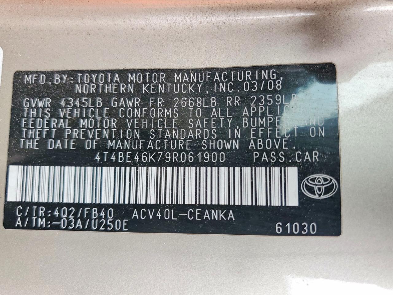2009 Toyota Camry Le Beige vin: 4T4BE46K79R061900