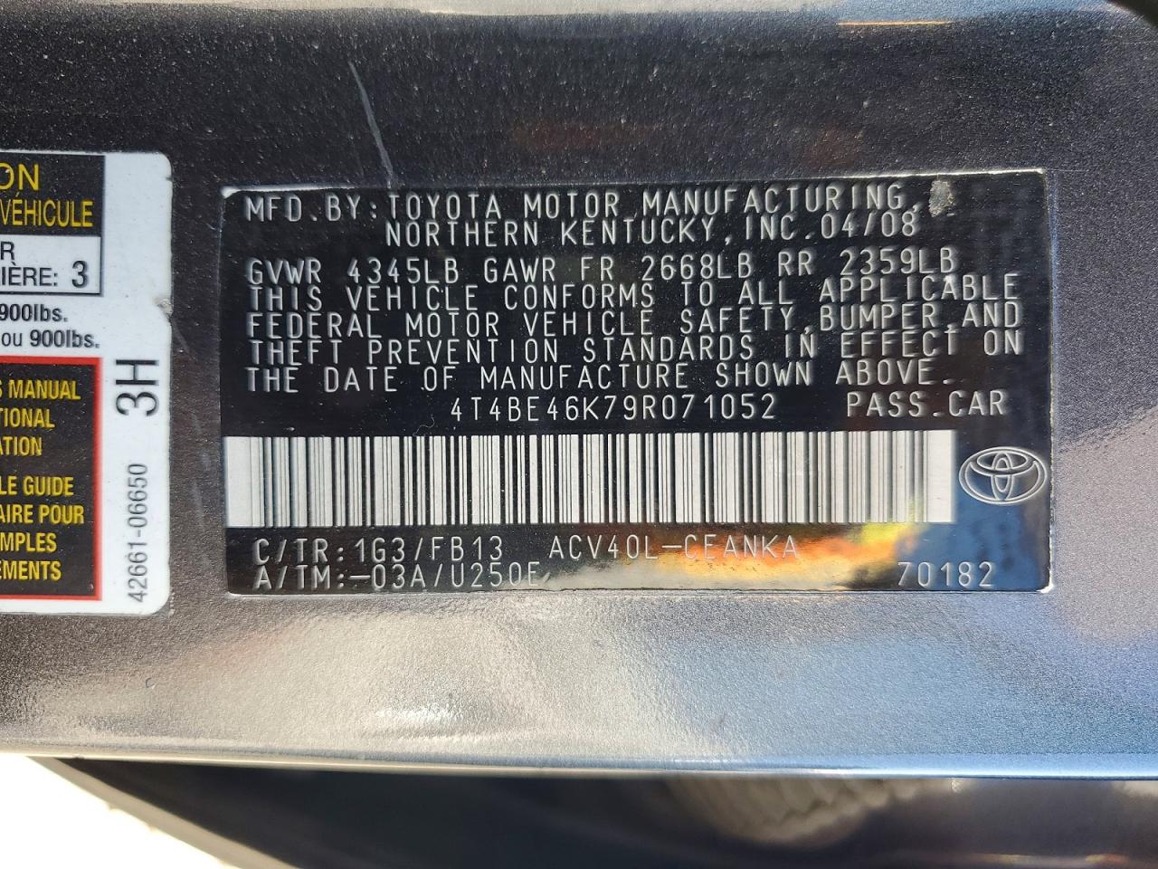2009 Toyota Camry Le Серый vin: 4T4BE46K79R071052