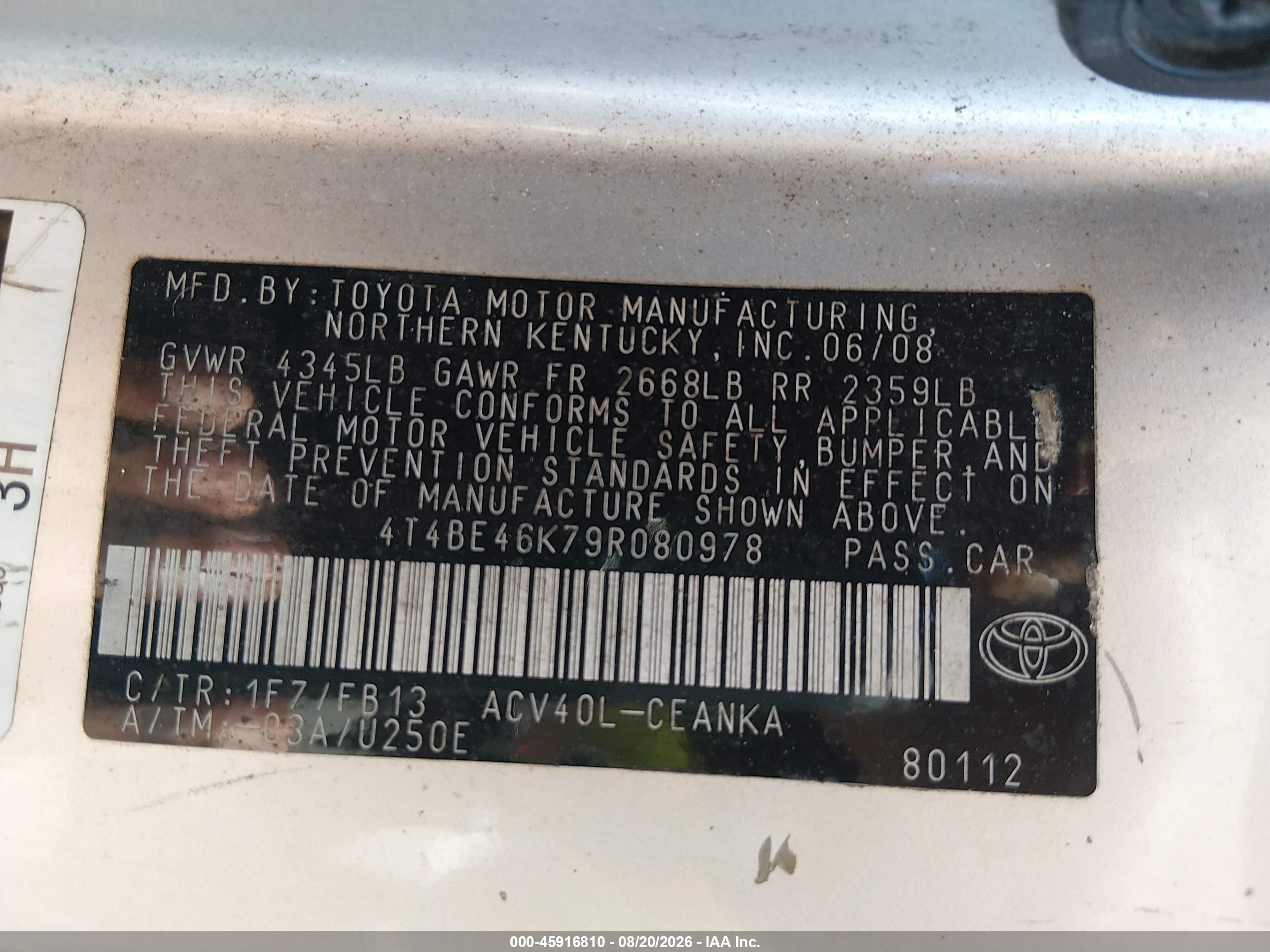 2009 Toyota Camry Le Silver vin: 4T4BE46K79R080978