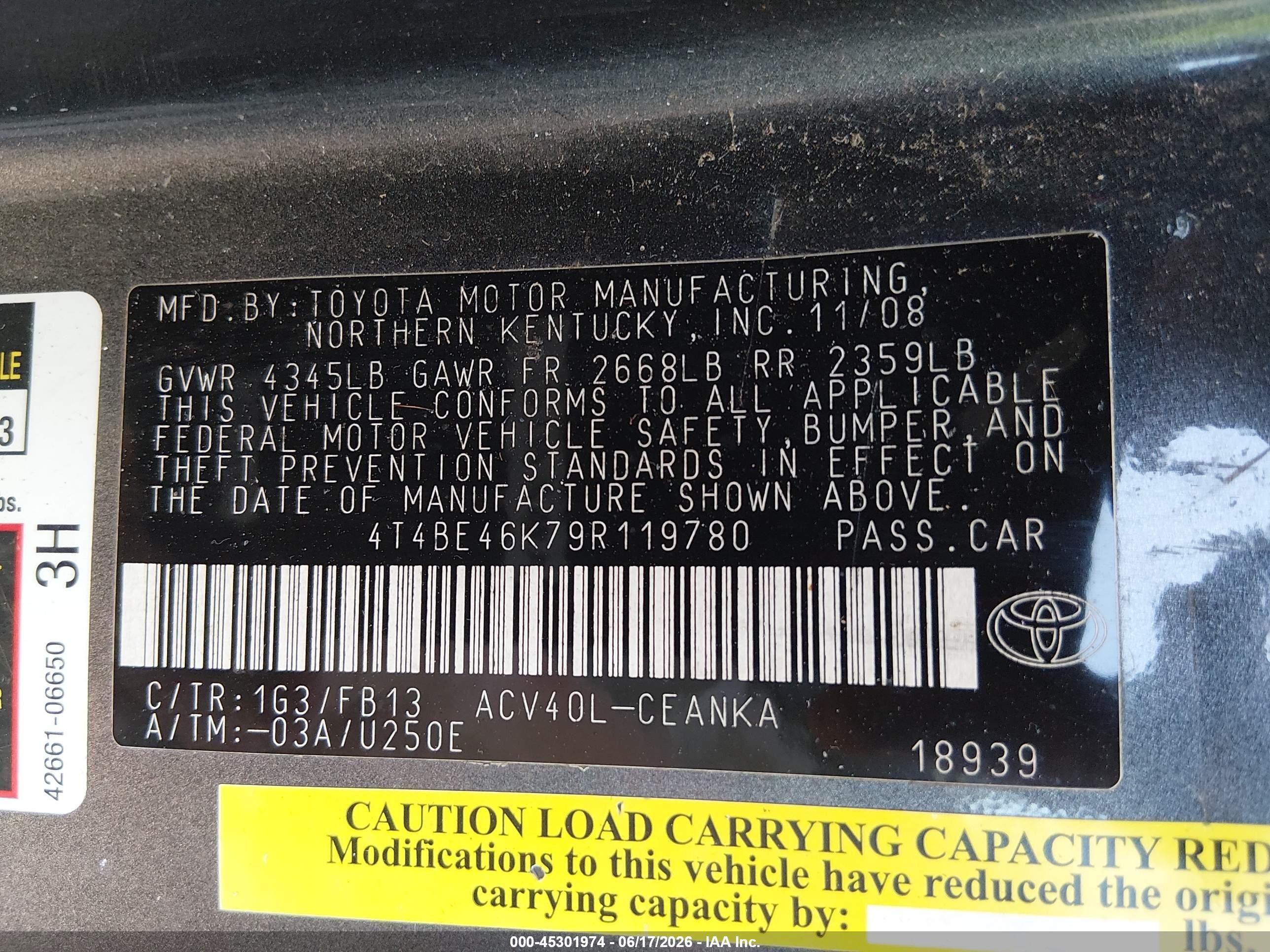 2009 Toyota Camry Le Gray vin: 4T4BE46K79R119780
