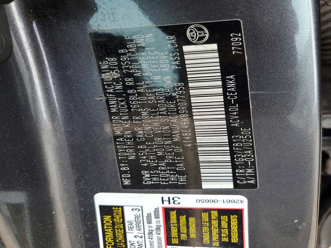 2009 Toyota Camry Le Charcoal vin: 4T4BE46K89R077958