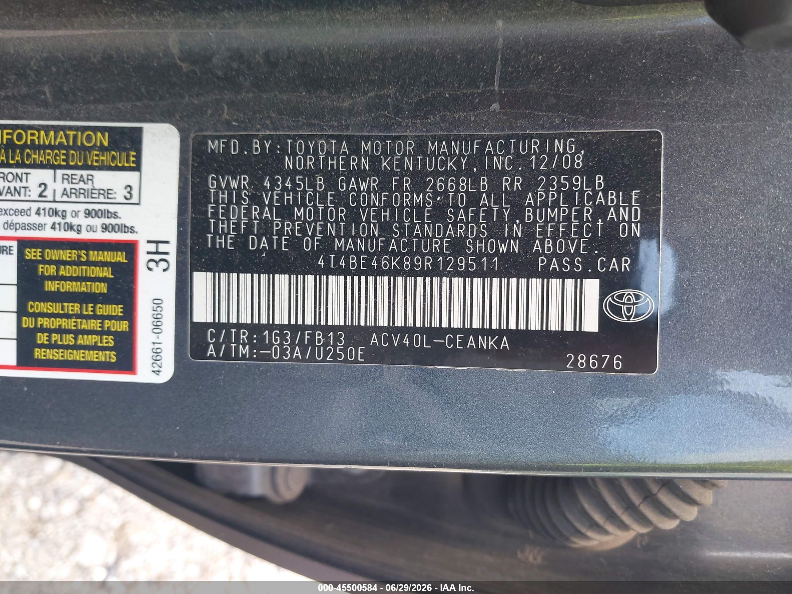 2009 Toyota Camry Le Gray vin: 4T4BE46K89R129511