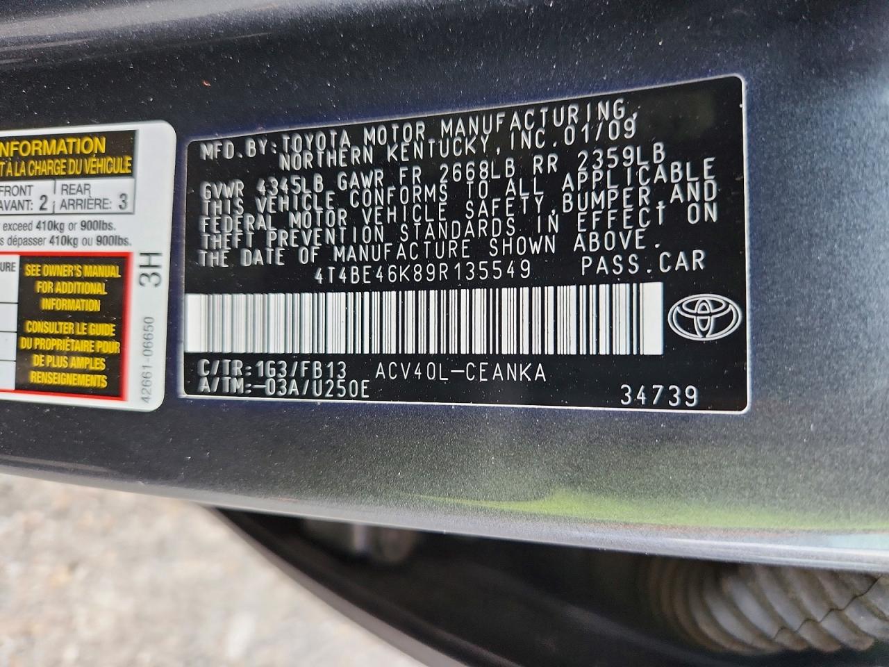 2009 Toyota Camry Le Gray vin: 4T4BE46K89R135549