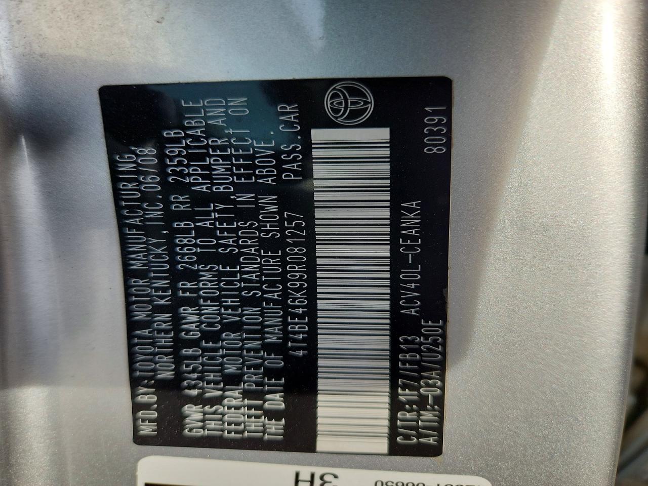 2009 Toyota Camry Le Серебряный vin: 4T4BE46K99R081257