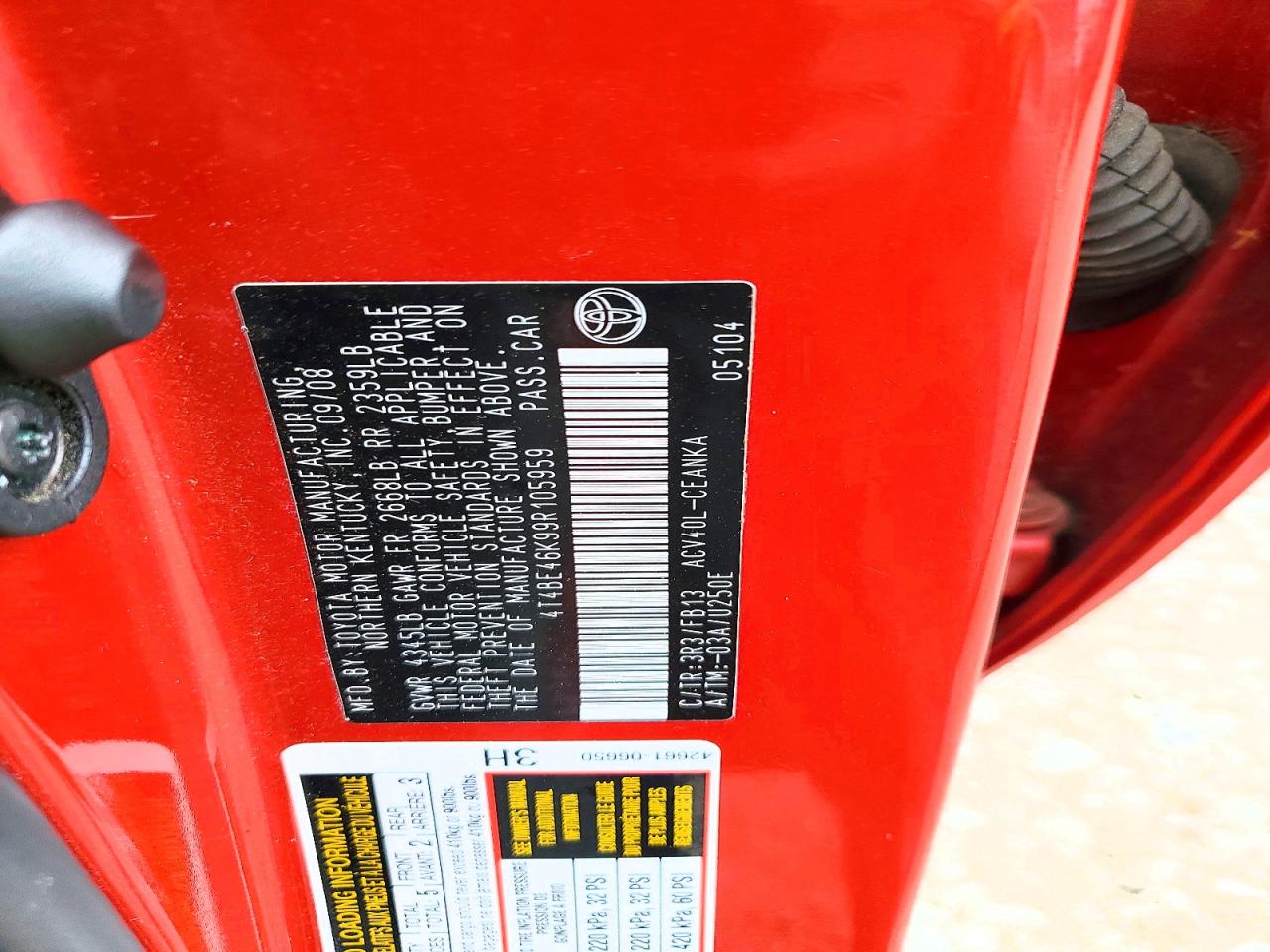 2009 Toyota Camry Le Red vin: 4T4BE46K99R105959