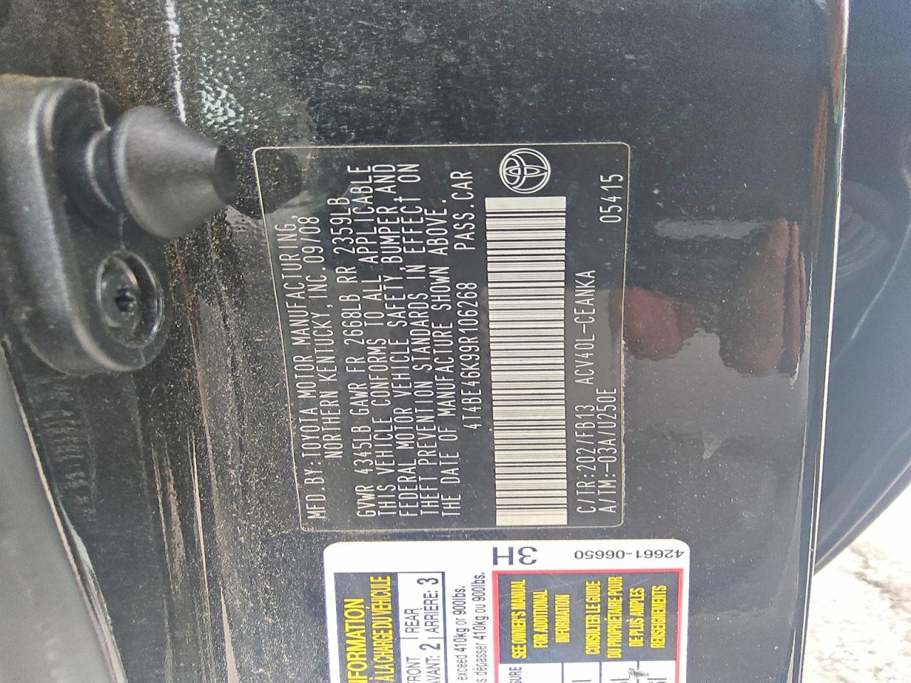 2009 Toyota Camry Le Black vin: 4T4BE46K99R106268