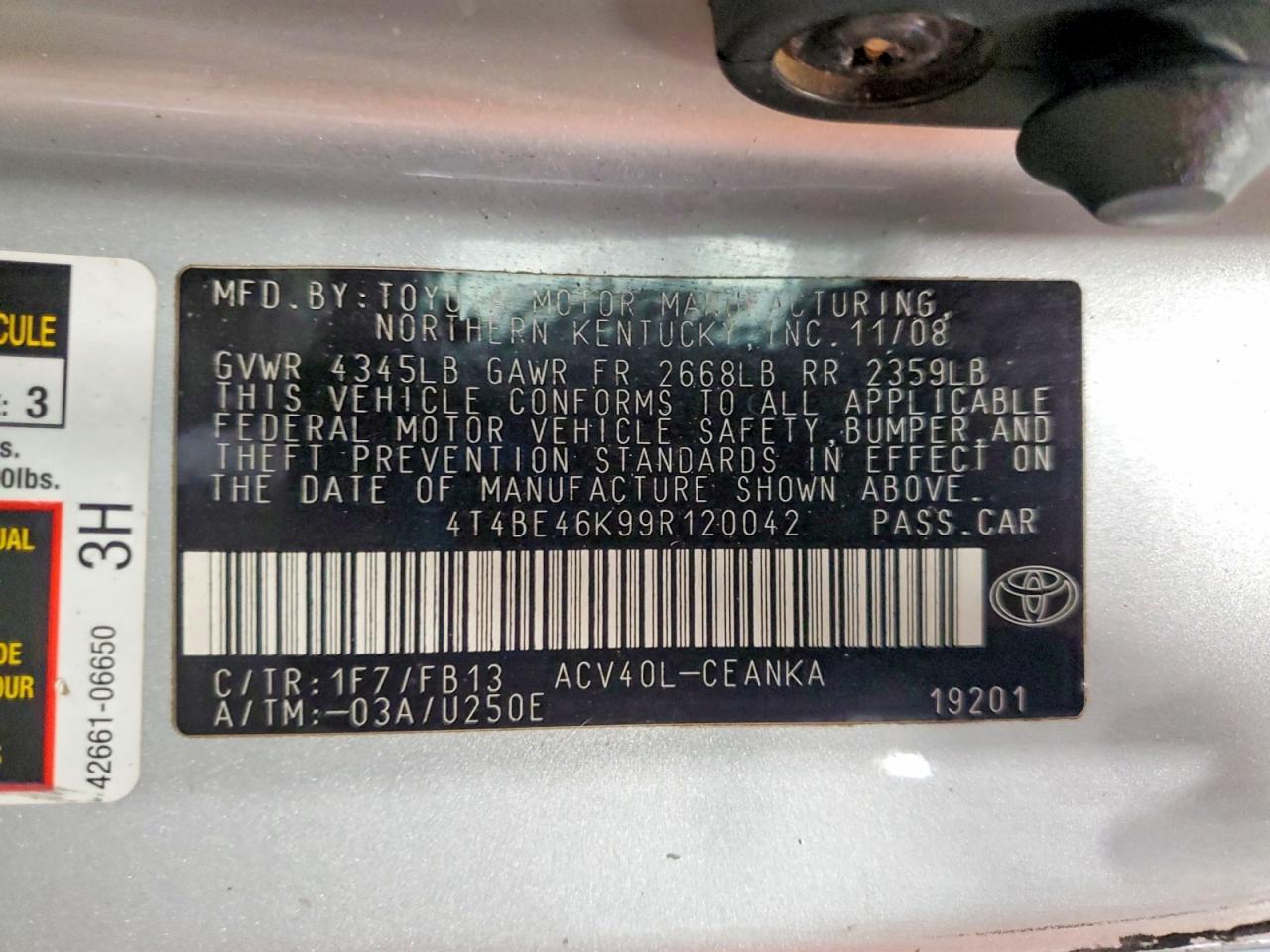 2009 Toyota Camry Le Silver vin: 4T4BE46K99R120042