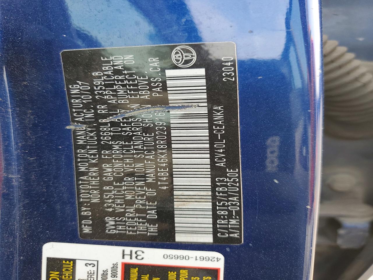 2008 Toyota Camry Ce Blue vin: 4T4BE46KX8R023916