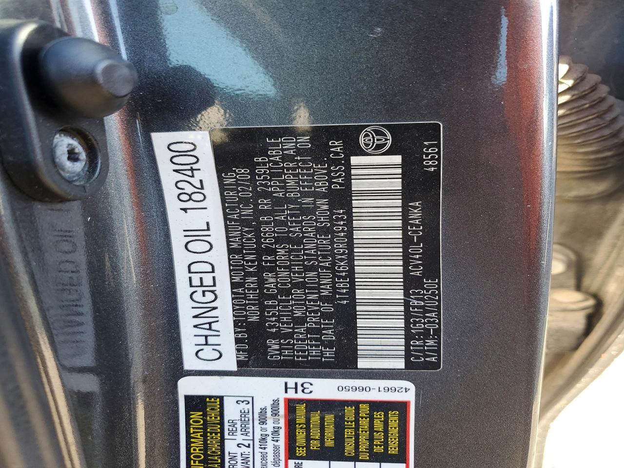 2009 Toyota Camry Le Gray vin: 4T4BE46KX9R049434