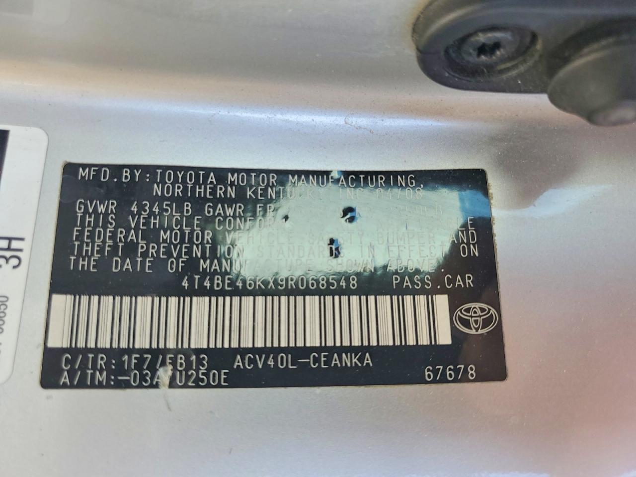 2009 Toyota Camry Base Silver vin: 4T4BE46KX9R068548