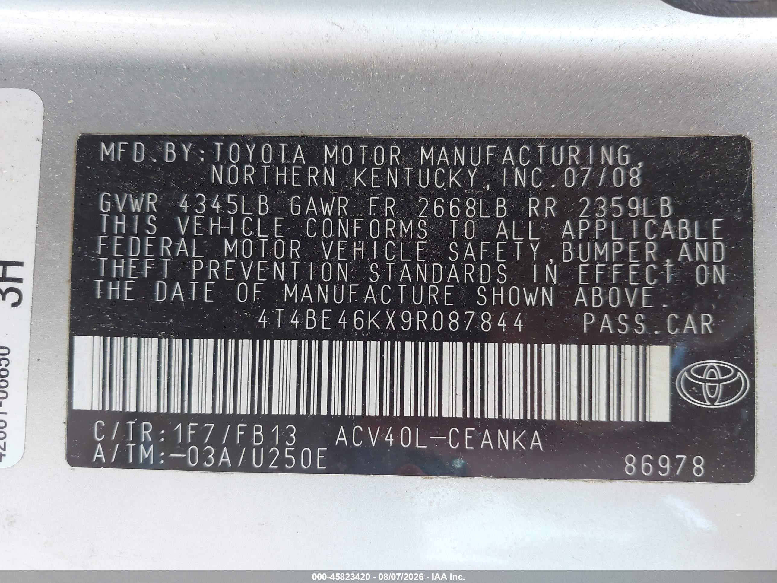 2009 Toyota Camry Le Silver vin: 4T4BE46KX9R087844