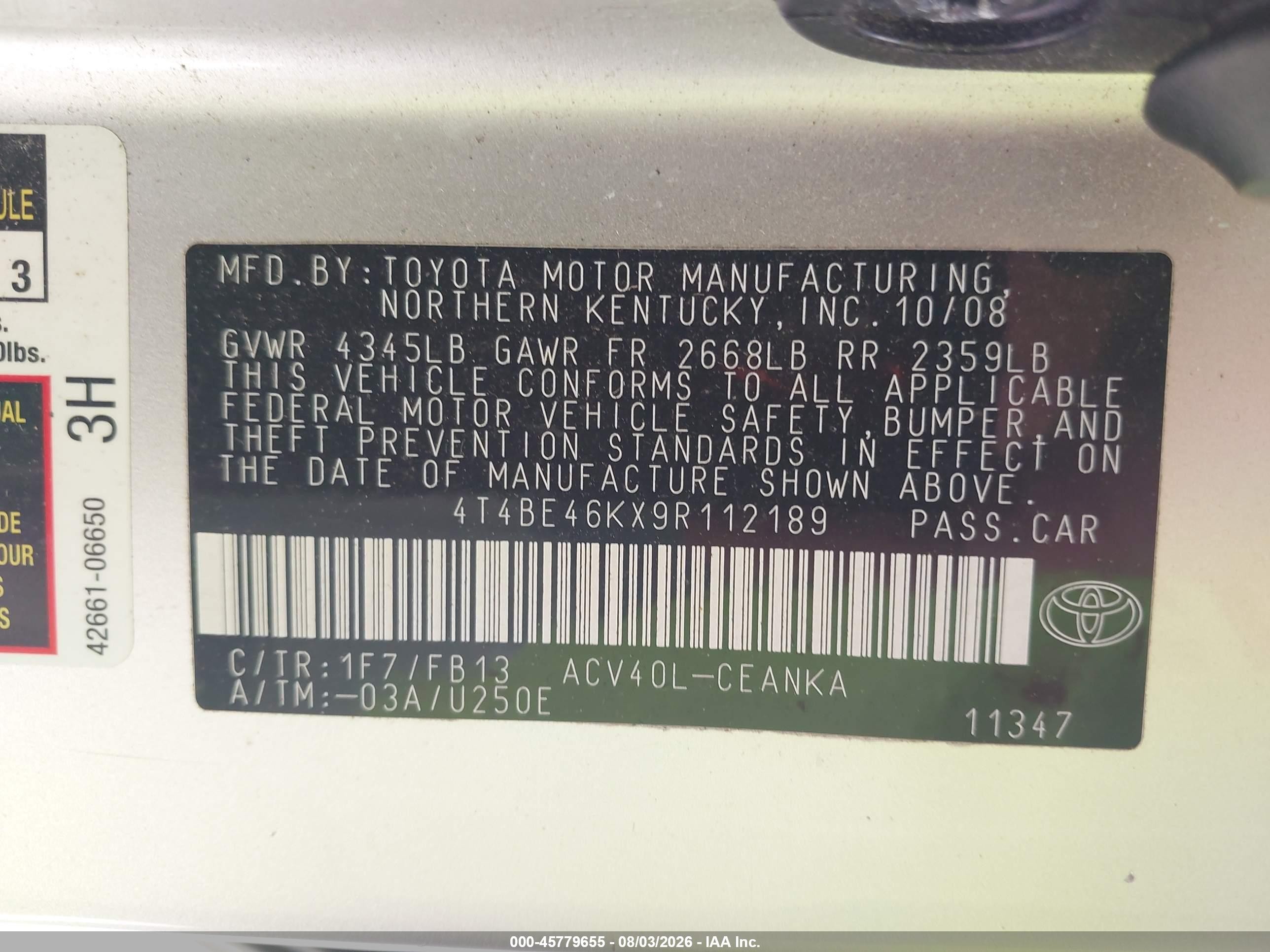 2009 Toyota Camry Le Silver vin: 4T4BE46KX9R112189