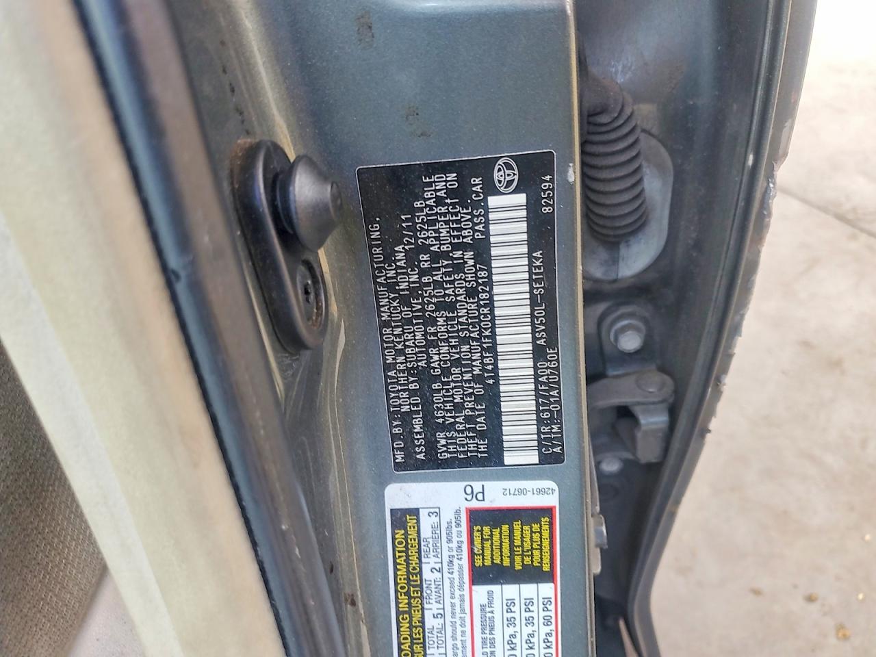 2012 Toyota Camry L Green vin: 4T4BF1FK0CR182187