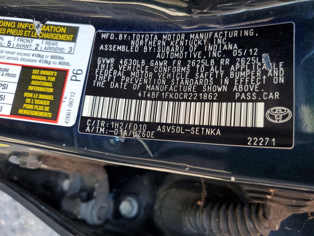 2012 Toyota Camry Le Charcoal vin: 4T4BF1FK0CR221862