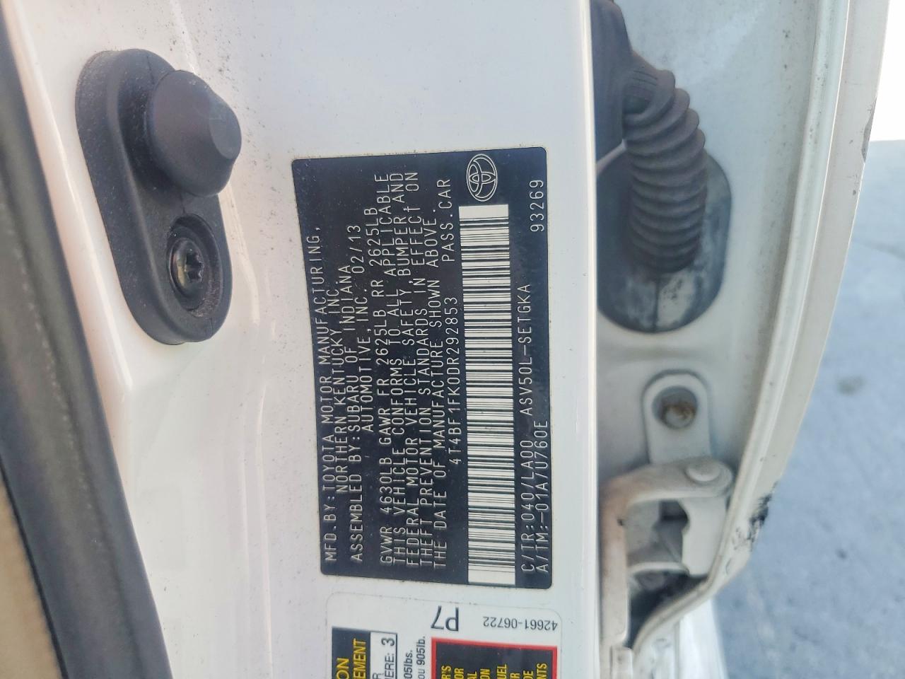2013 Toyota Camry Xle White vin: 4T4BF1FK0DR292853