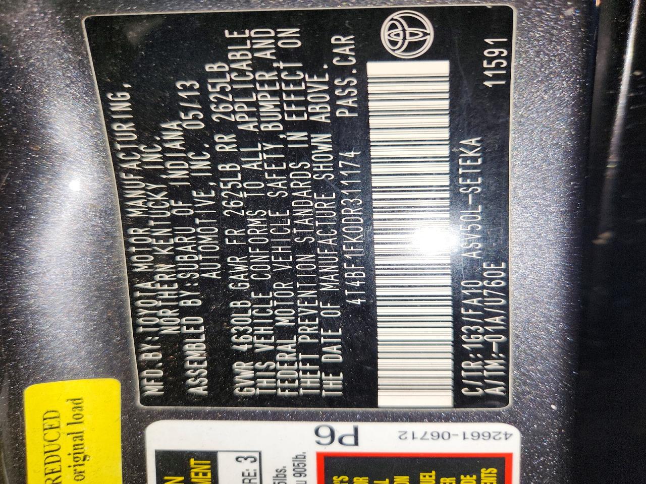 2013 Toyota Camry L Gray vin: 4T4BF1FK0DR311174