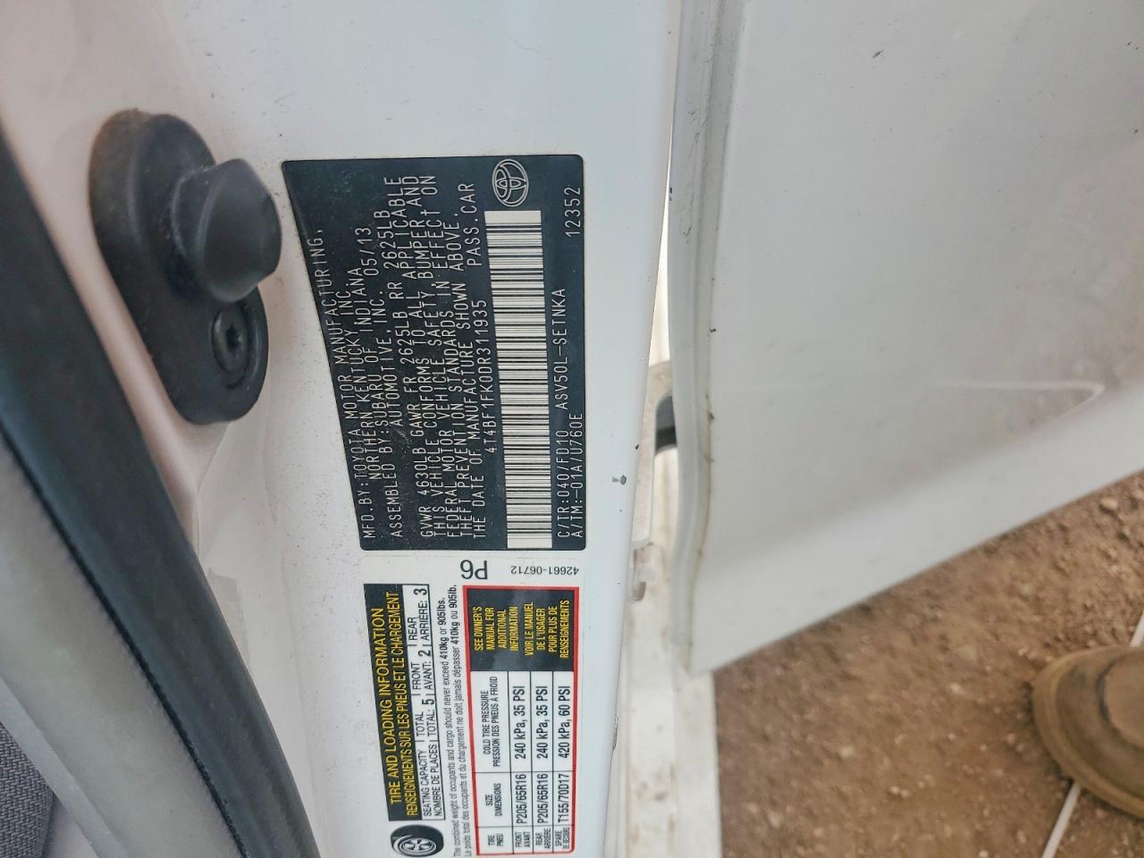 2013 Toyota Camry Le White vin: 4T4BF1FK0DR311935