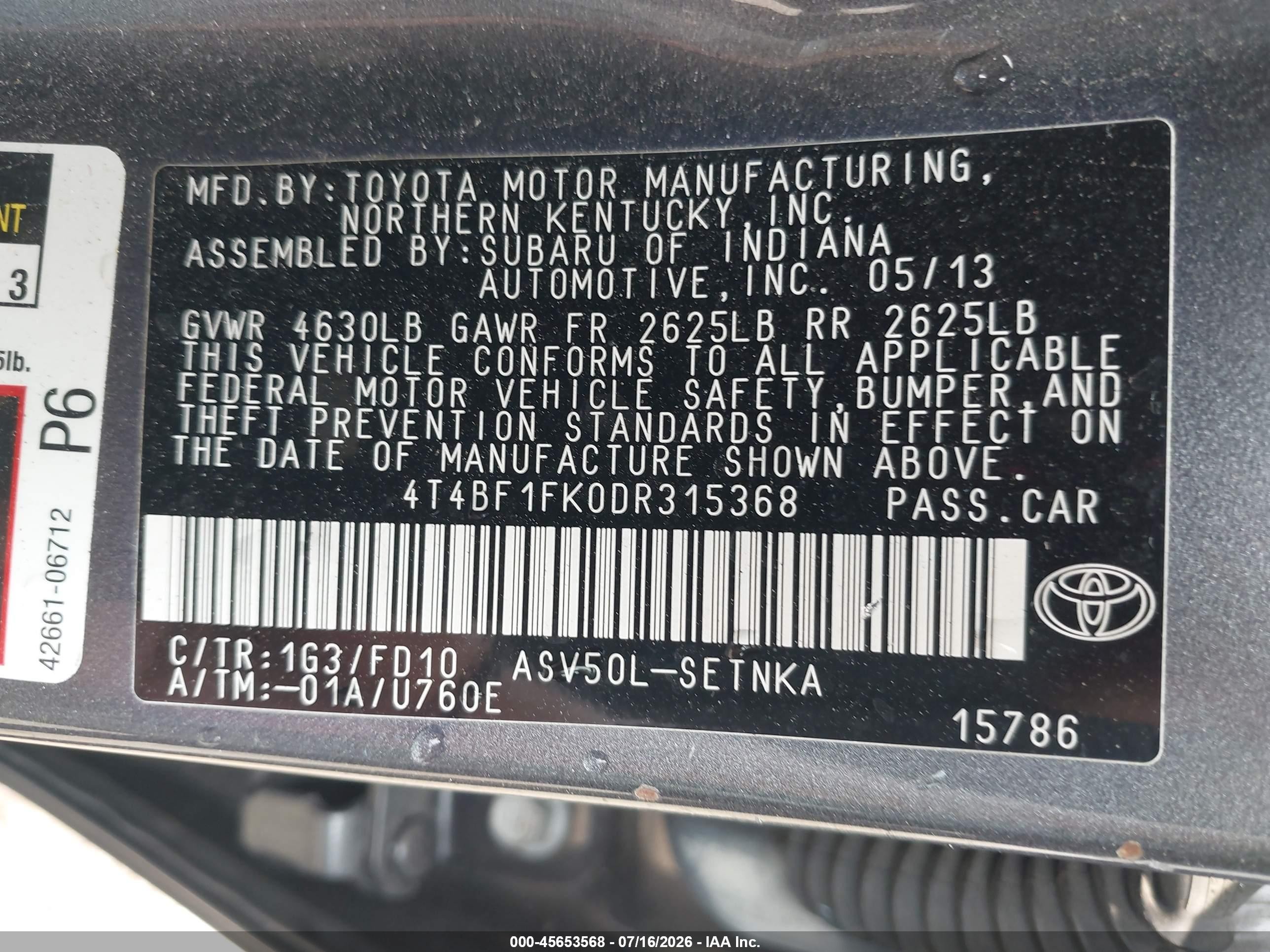 2013 Toyota Camry Le Gray vin: 4T4BF1FK0DR315368