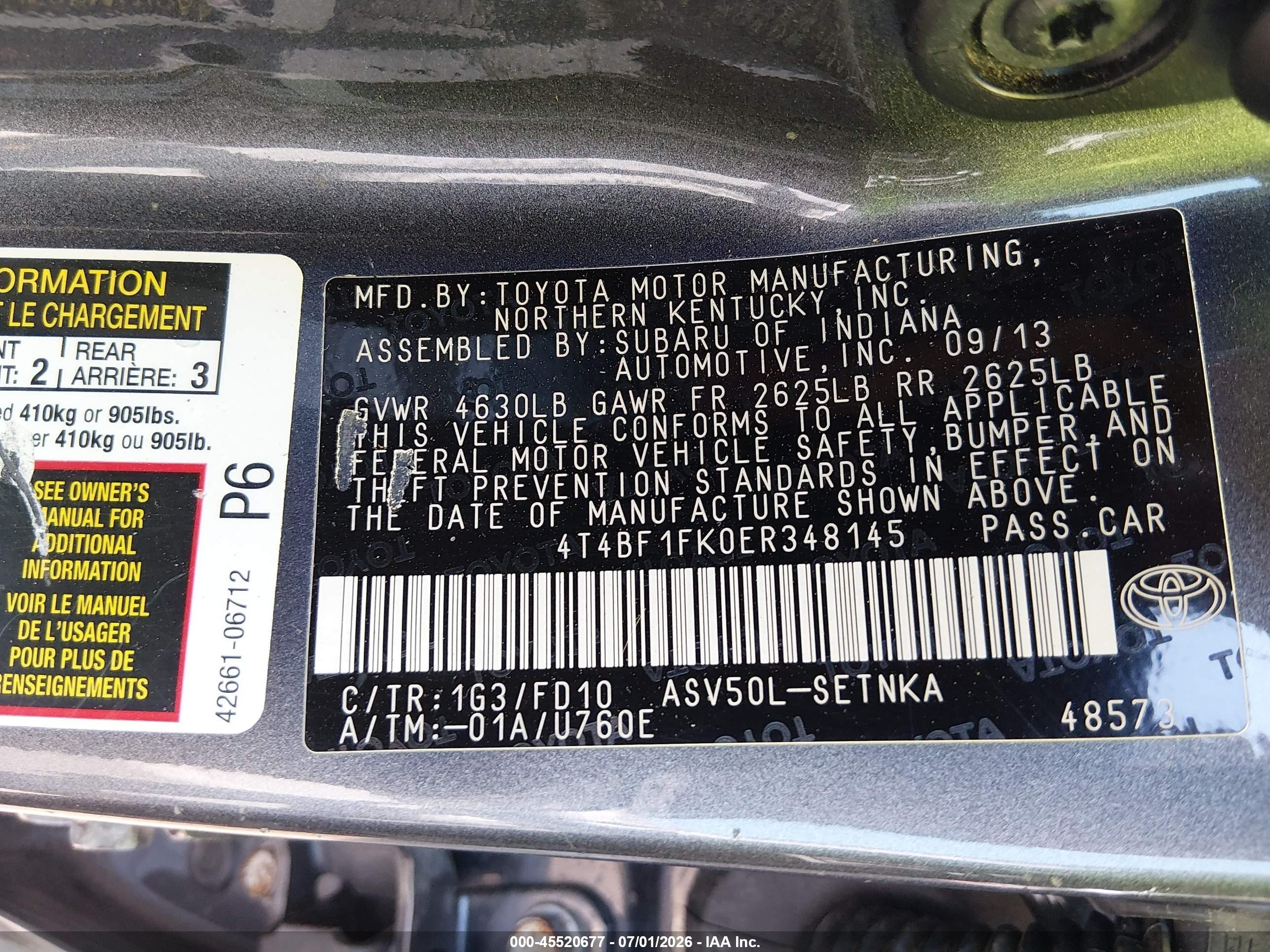 2014 Toyota Camry Le Gray vin: 4T4BF1FK0ER348145
