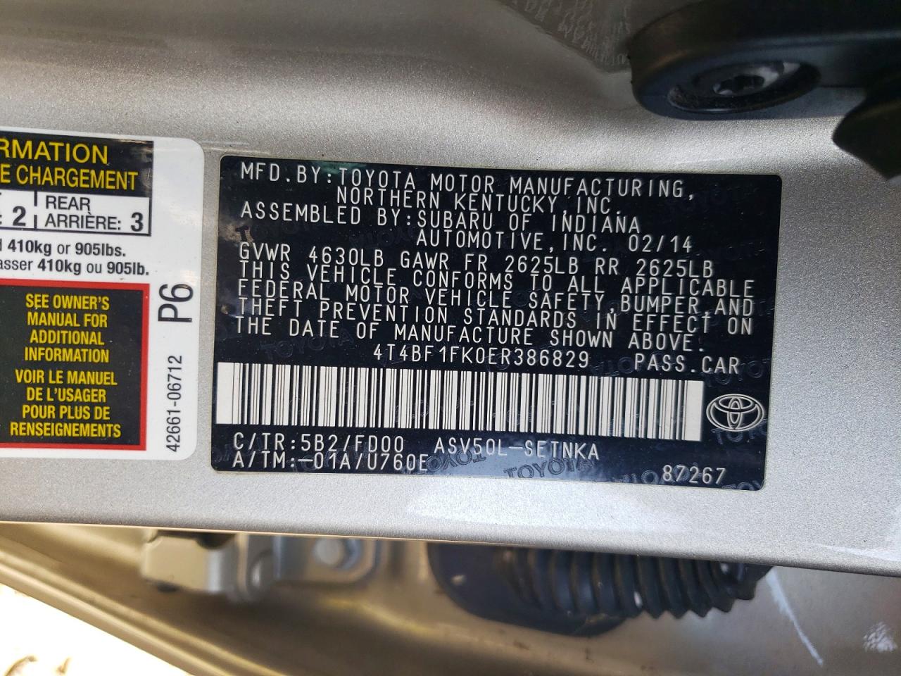 2014 Toyota Camry Le Tan vin: 4T4BF1FK0ER386829