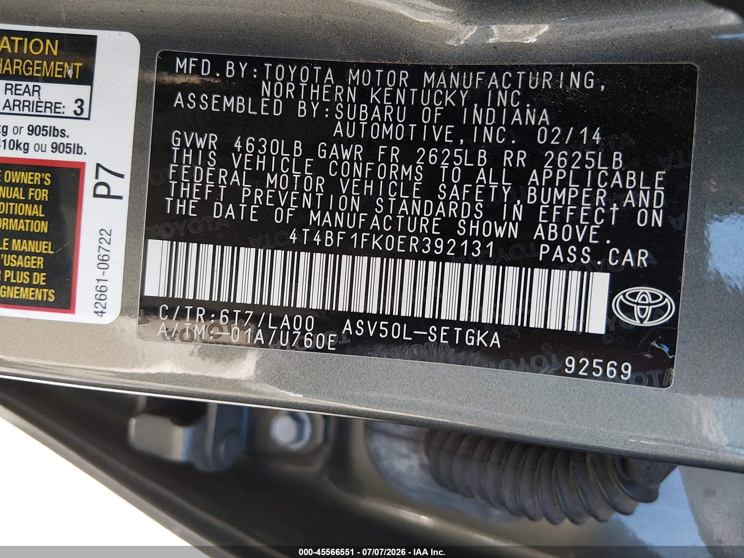 2014 Toyota Camry Xle Green vin: 4T4BF1FK0ER392131